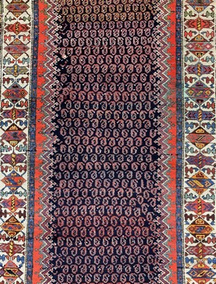 26727200b - Antique Hamadan, Persia, dated 1334(1911), wool on cotton, approx. 388 x 102 cm, condition: 2. Antique, old and decorative collector Orientalrugs, Carpets, Textiles and Flatweaves