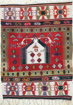 Image 26727206 - Anatol#"Prayer Kelim#", Turkey, dated 1340 (1917), wool on wool, approx. 147 x 110 cm, condition: 1-2. Rugs, Carpets & Flatweaves