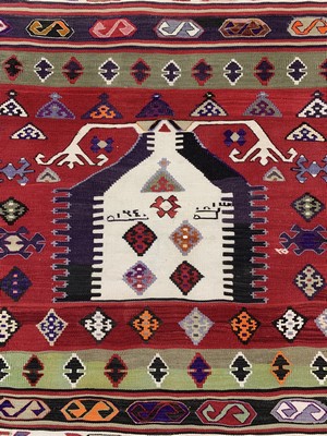 26727206a - Anatol#"Prayer Kelim#", Turkey, dated 1340 (1917), wool on wool, approx. 147 x 110 cm, condition: 1-2. Rugs, Carpets & Flatweaves