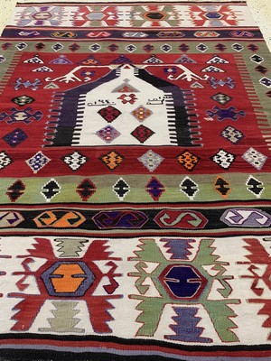 26727206c - Anatol#"Prayer Kelim#", Turkey, dated 1340 (1917), wool on wool, approx. 147 x 110 cm, condition: 1-2. Rugs, Carpets & Flatweaves