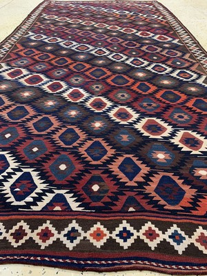 26727210d - Weramin Kilim antique, Persia, around 1900, wool on wool, approx. 345 x 172 cm, condition:1-2. Antique, old and decorative collector Orientalrugs, Carpets, Textiles and Flatweaves