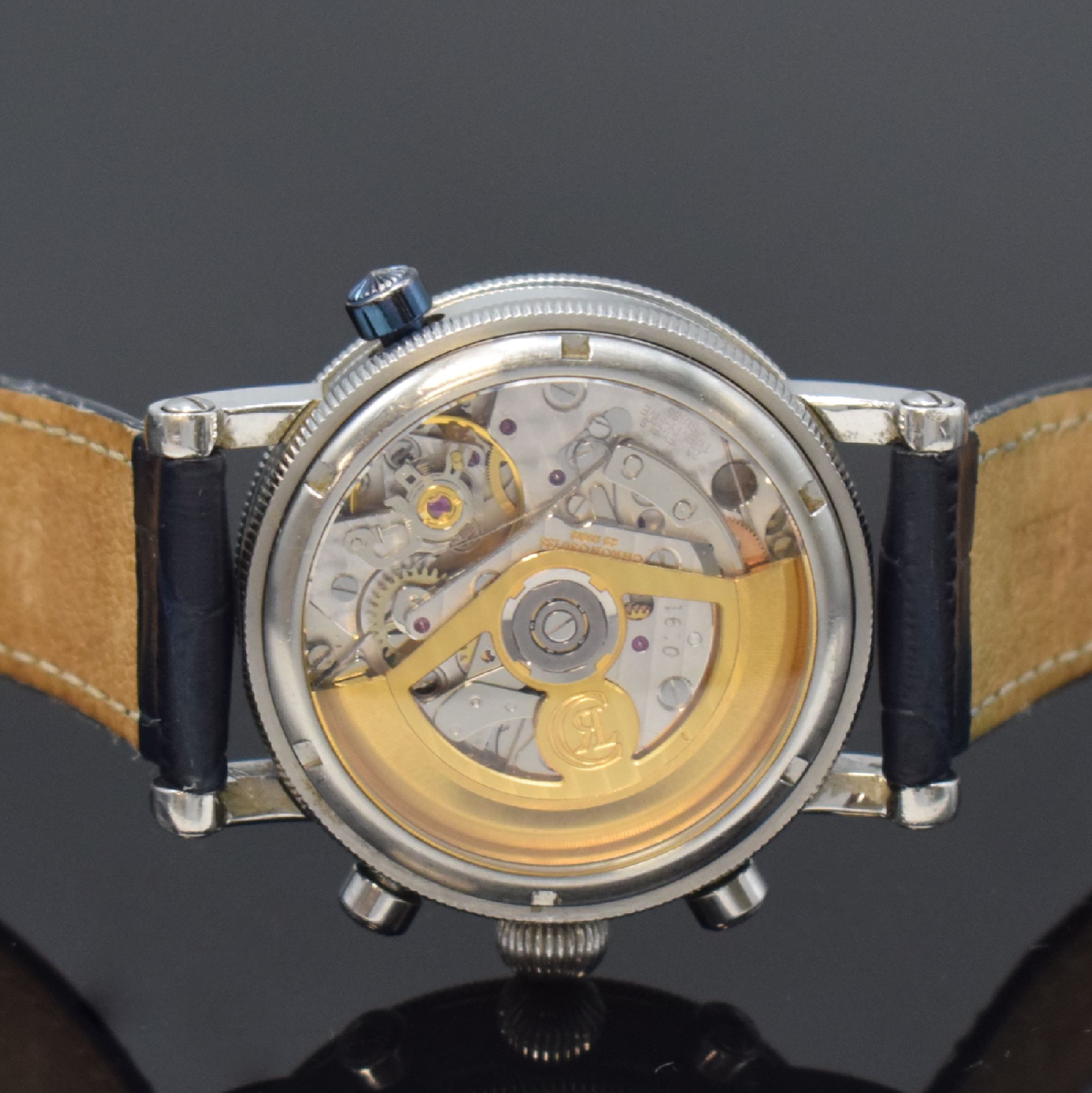 Detail f: CHRONOSWISS Armbandchronograph Modell Tora in Stahl Referenz CH 7423, Schweiz um 2005, Automatik, beids. vergl. Geh. inkl. Lederband m. Dornschl., ...