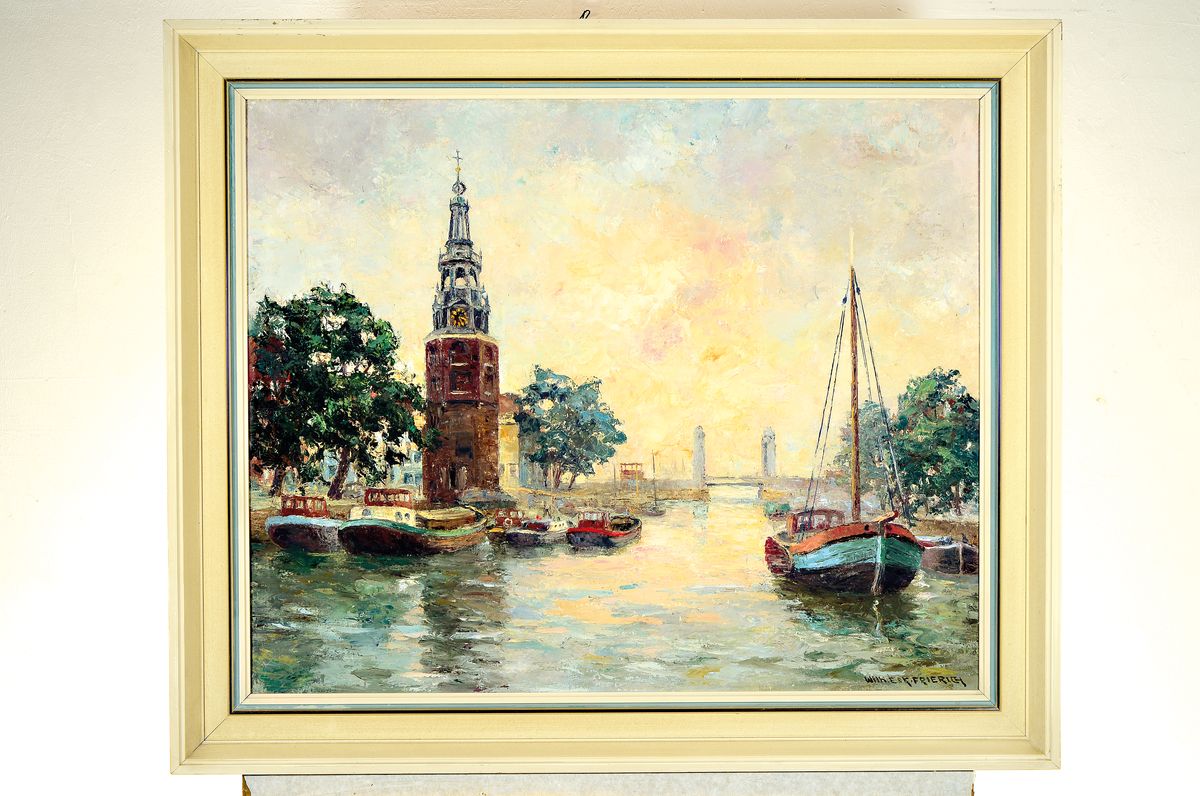 Detail k: Wilhelm Esk. Frierich, Maler der Mitte des 20. Jh., Blick auf eine Hafeneinfahrt, Öl/Lwd, rechts unten signiert, ca. 65x80cm, R.ca. 80x95cm
