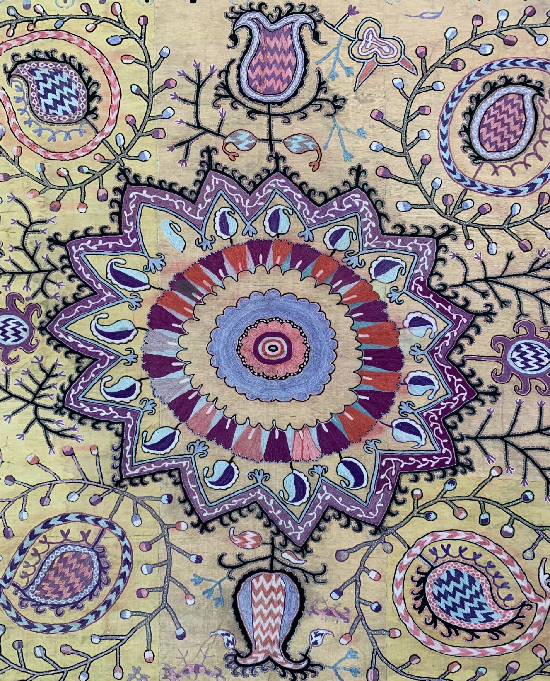 Detail c: Uzbek Susani antik, Uzbekistan, um 1900, Seidenstickeri, ca. 230 x 220 cm, EHZ: 3-4