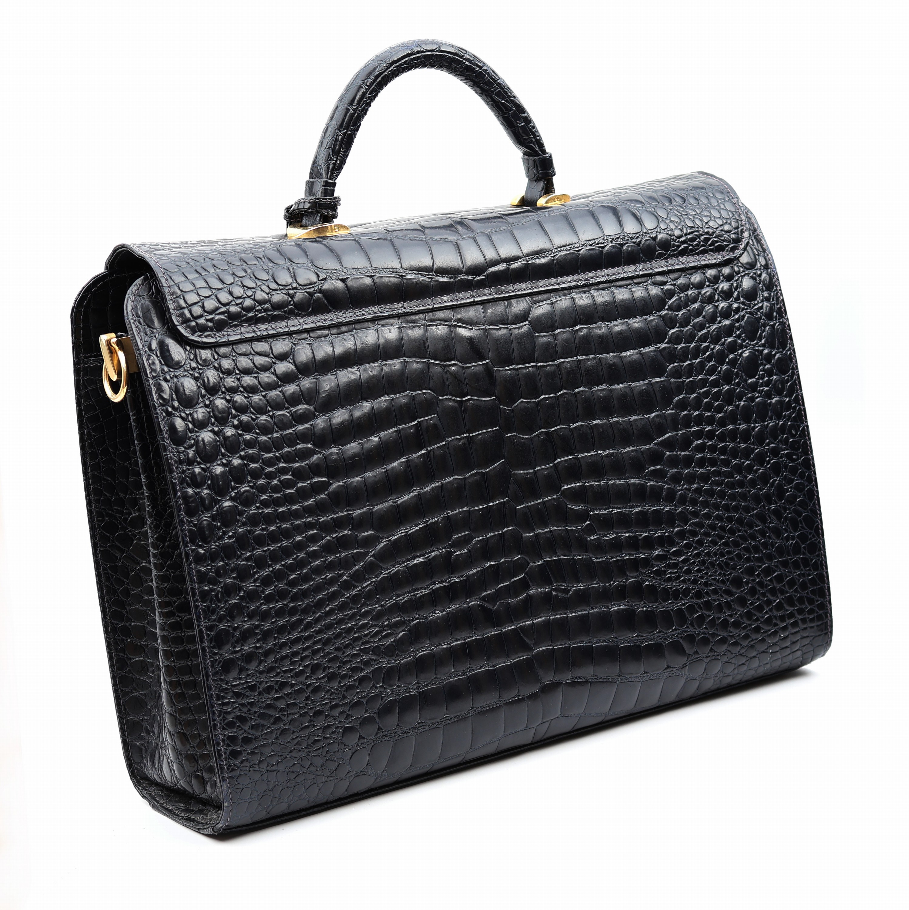 Detail b: GIANNI VERSACE vintage Aktentasche, geprägtes Leder, in Midnight Blue, 3 Leder Innenfächer, 1 x mit Reißverschluss, Organizerfür Handy, Stifte ...