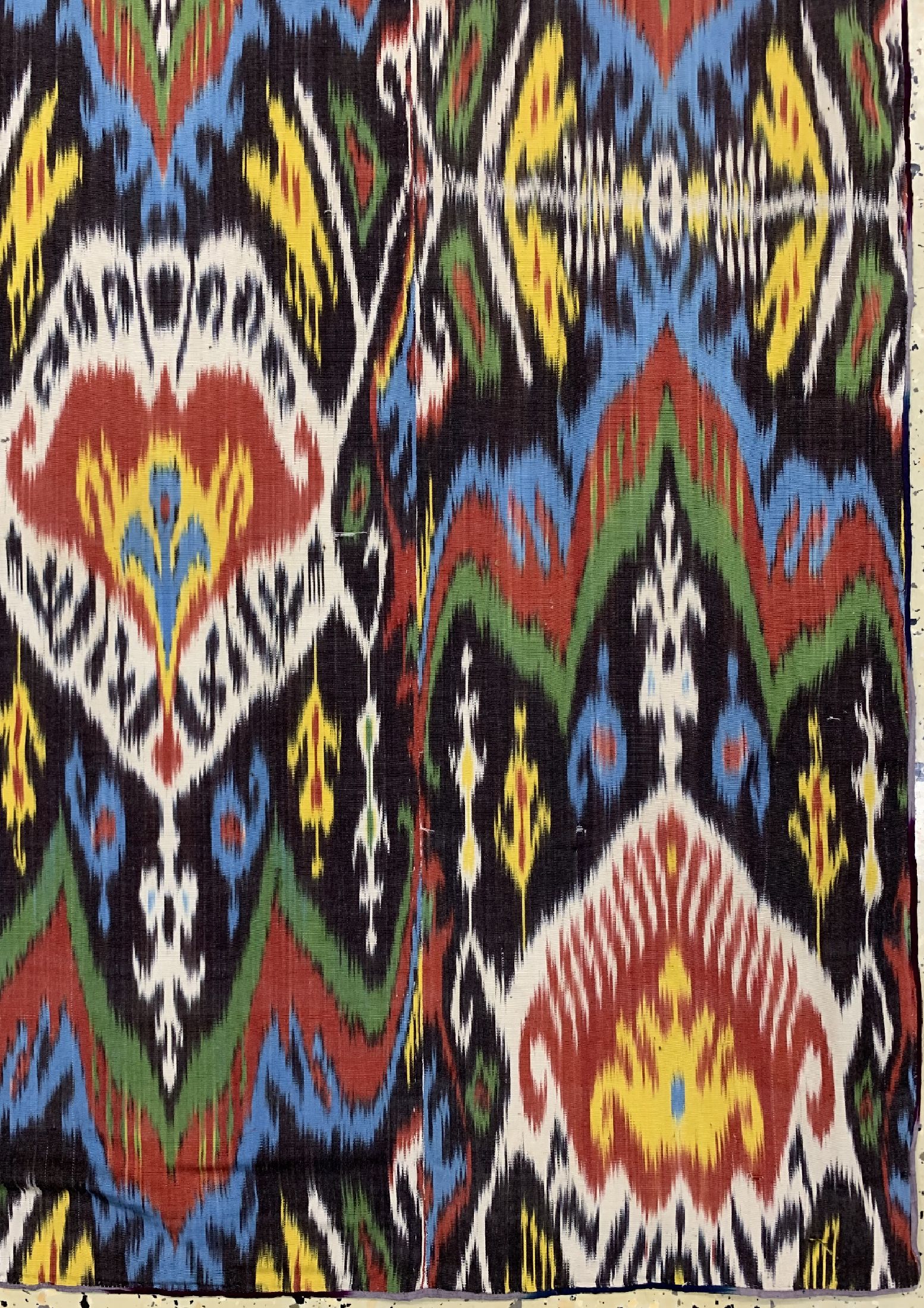Detail a: Seiden Ikat antik, Uzbekistan, um 1900, Seide, ca. 228 x 121 cm, EHZ: 1-2, (4 Bahnig)