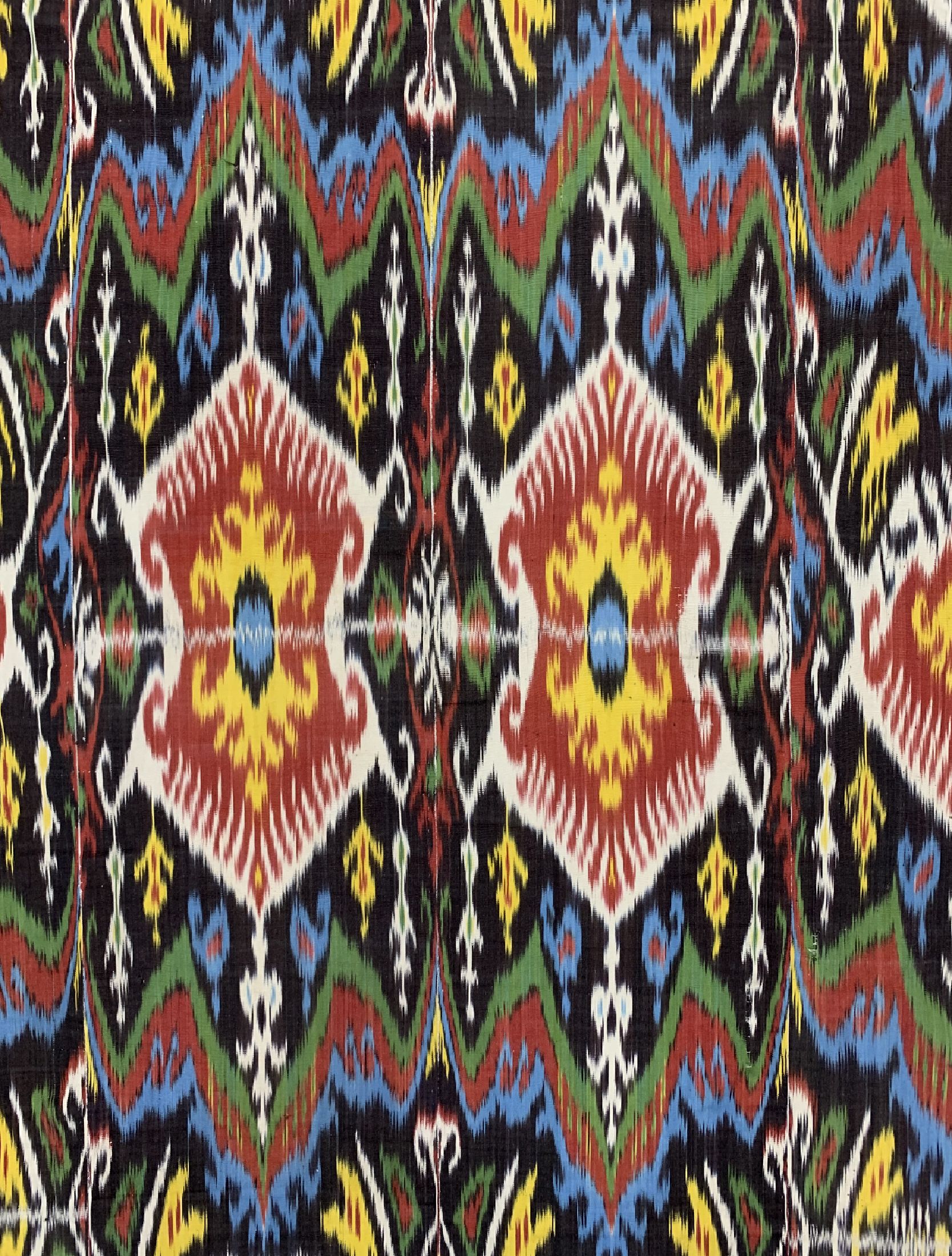 Detail b: Seiden Ikat antik, Uzbekistan, um 1900, Seide, ca. 228 x 121 cm, EHZ: 1-2, (4 Bahnig)