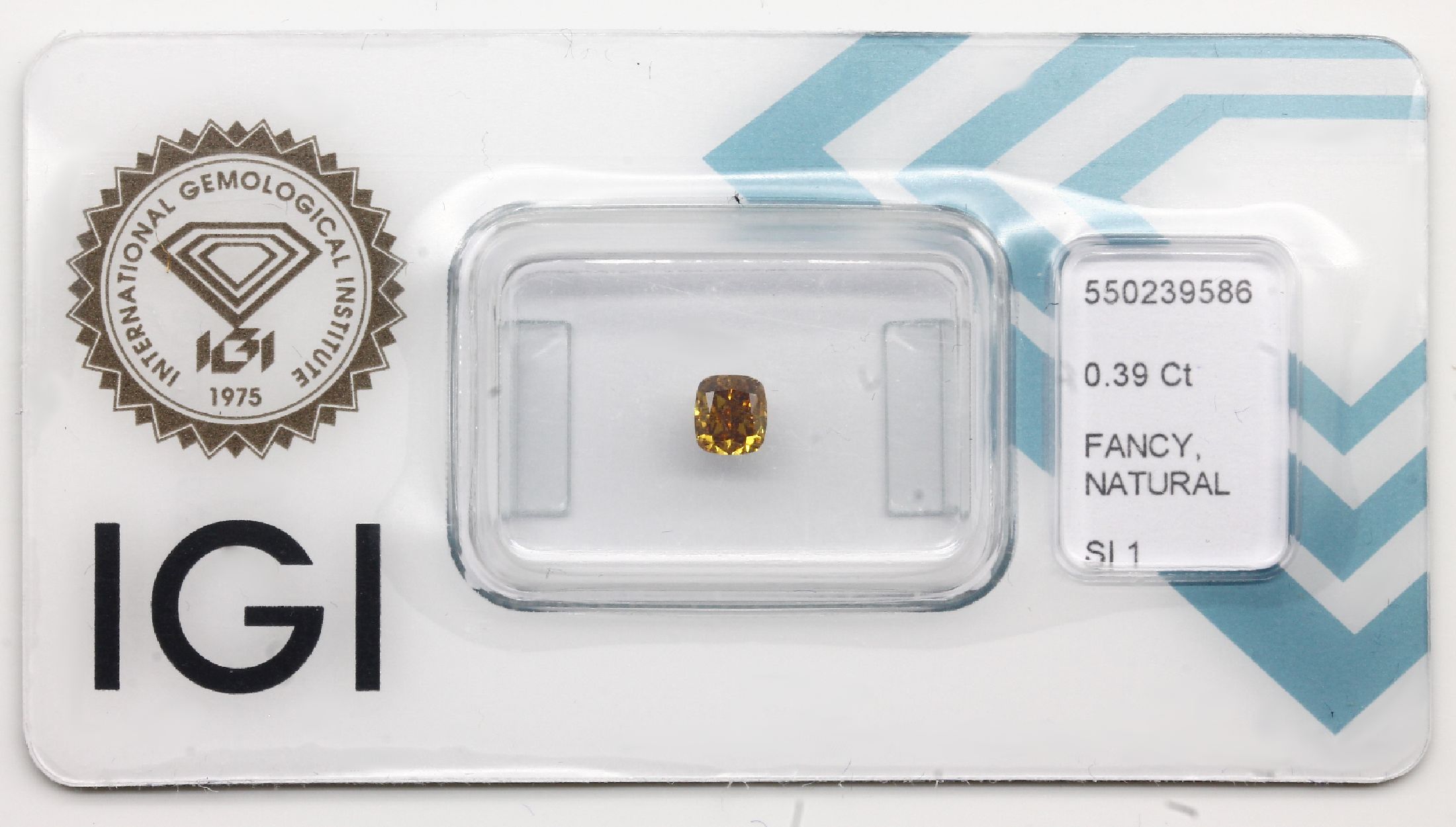 Loser Diamant, 0.39 ct natural fancy intense orangy yellow/si1, Cushion-Cut, eingeschweißt, mit IGI-Expertise