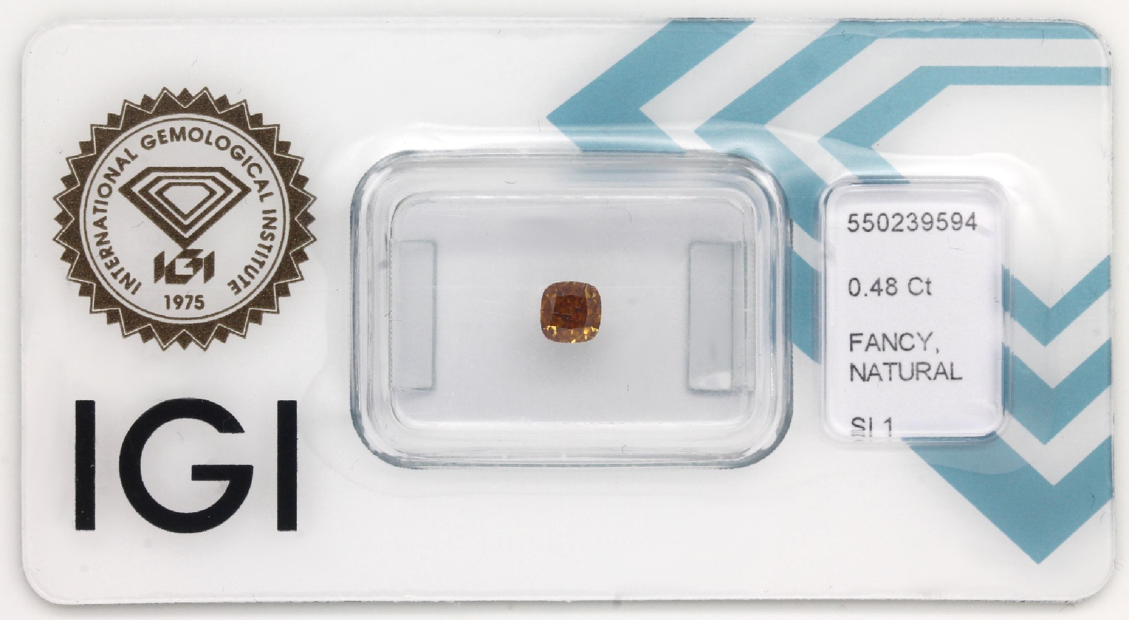 Loser Diamant, 0.48 ct natural fancy deep yellowish orange/si1, Cushion-Cut, eingeschweißt, mit IGI-Expertise