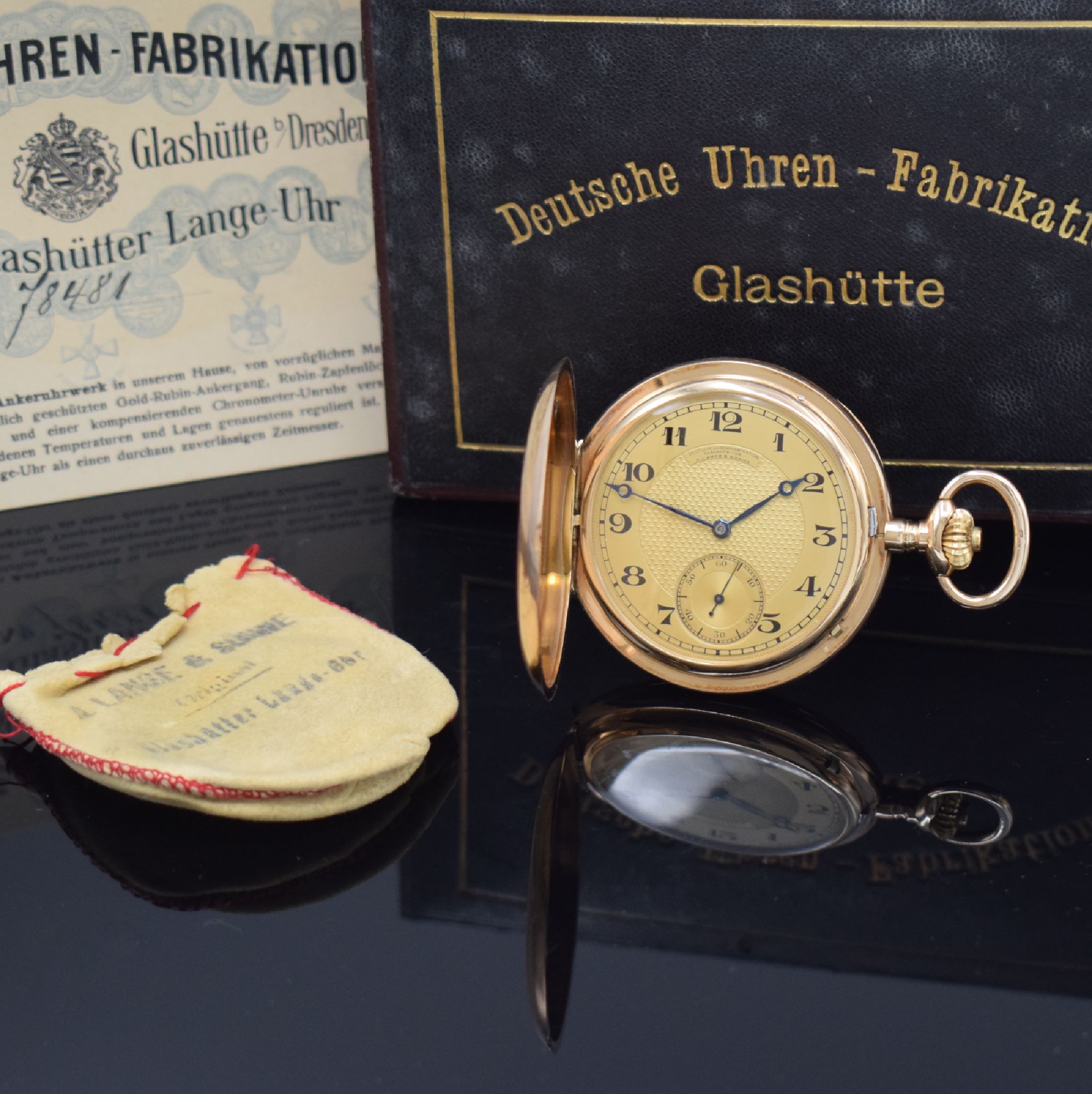 A. LANGE & SÖHNE Deutsche Uhrenfabrikation Glashütte i/SA Savonette in RoseG 585/000, Deutschland um 1920, glattes 3-Deckel Goldgeh., ...