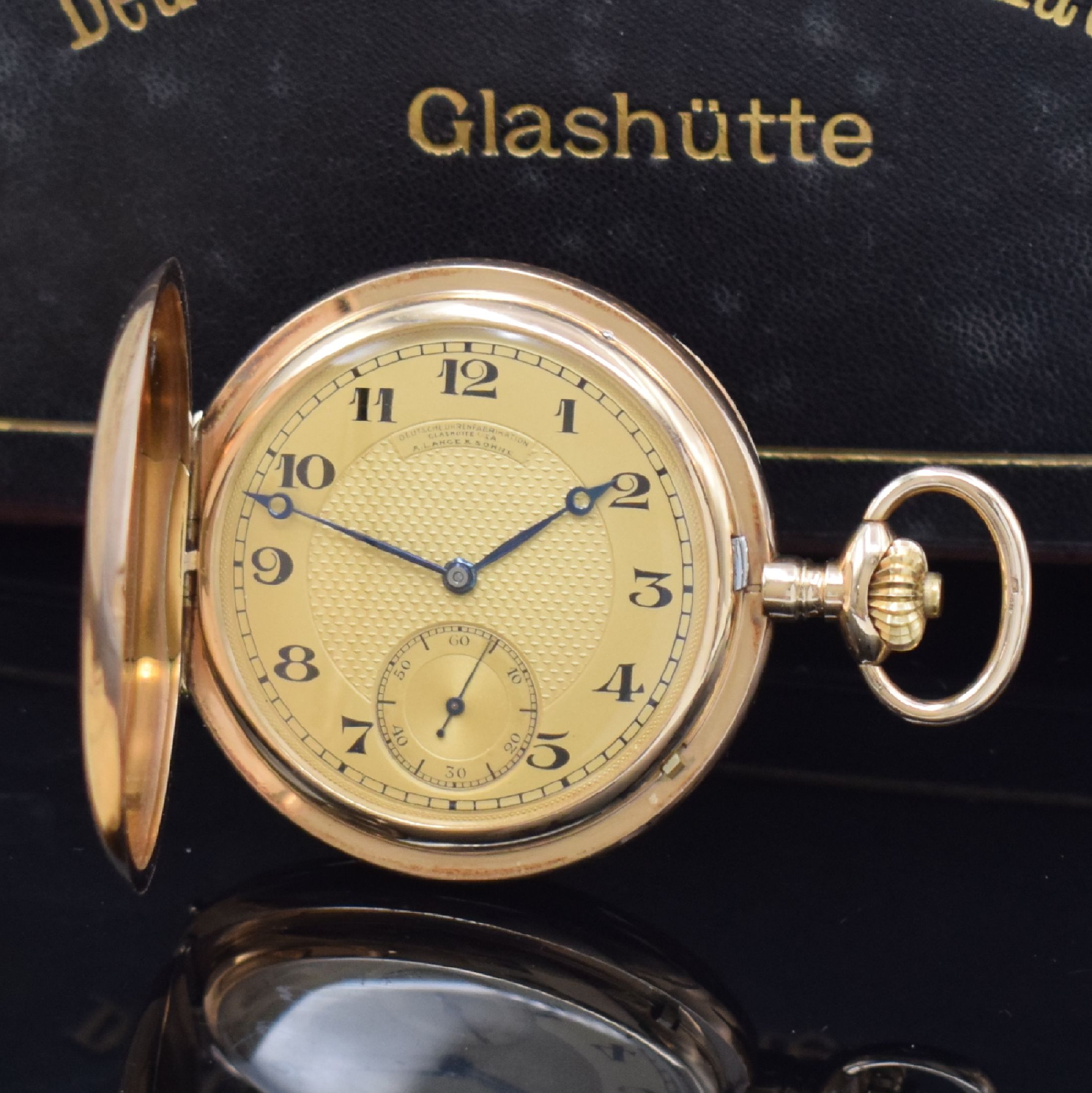 Detail a: A. LANGE & SÖHNE Deutsche Uhrenfabrikation Glashütte i/SA Savonette in RoseG 585/000, Deutschland um 1920, glattes 3-Deckel Goldgeh., ...