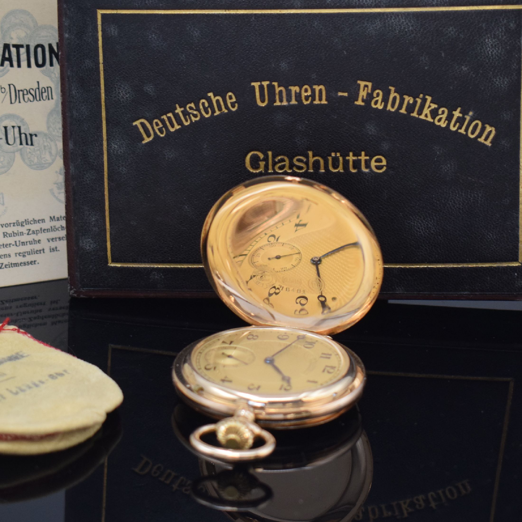 Detail b: A. LANGE & SÖHNE Deutsche Uhrenfabrikation Glashütte i/SA Savonette in RoseG 585/000, Deutschland um 1920, glattes 3-Deckel Goldgeh., ...
