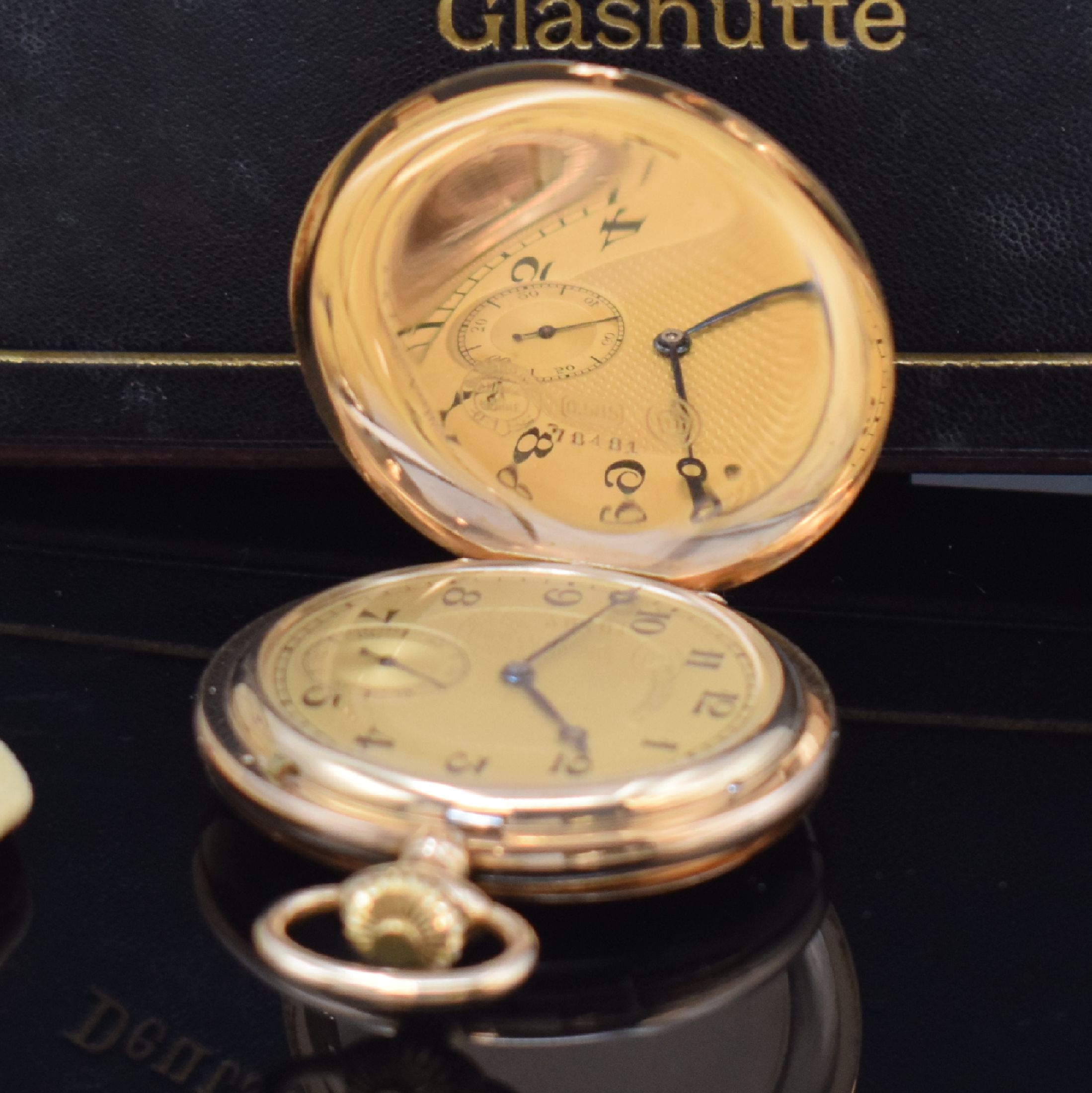 Detail c: A. LANGE & SÖHNE Deutsche Uhrenfabrikation Glashütte i/SA Savonette in RoseG 585/000, Deutschland um 1920, glattes 3-Deckel Goldgeh., ...