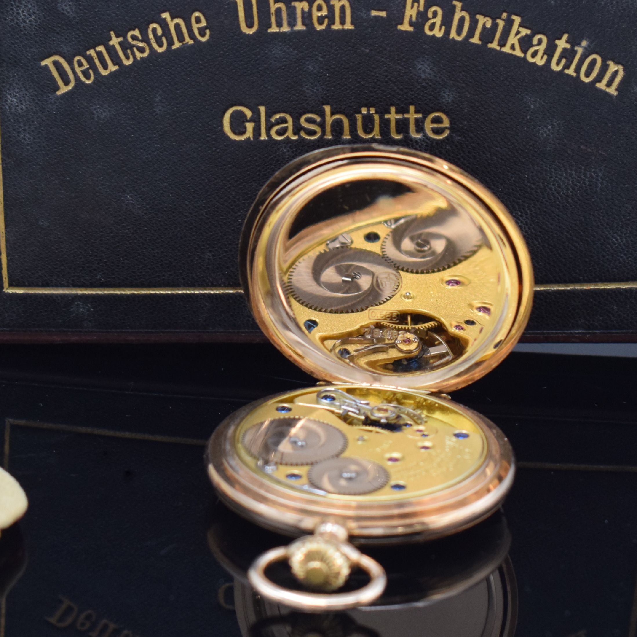 Detail f: A. LANGE & SÖHNE Deutsche Uhrenfabrikation Glashütte i/SA Savonette in RoseG 585/000, Deutschland um 1920, glattes 3-Deckel Goldgeh., ...