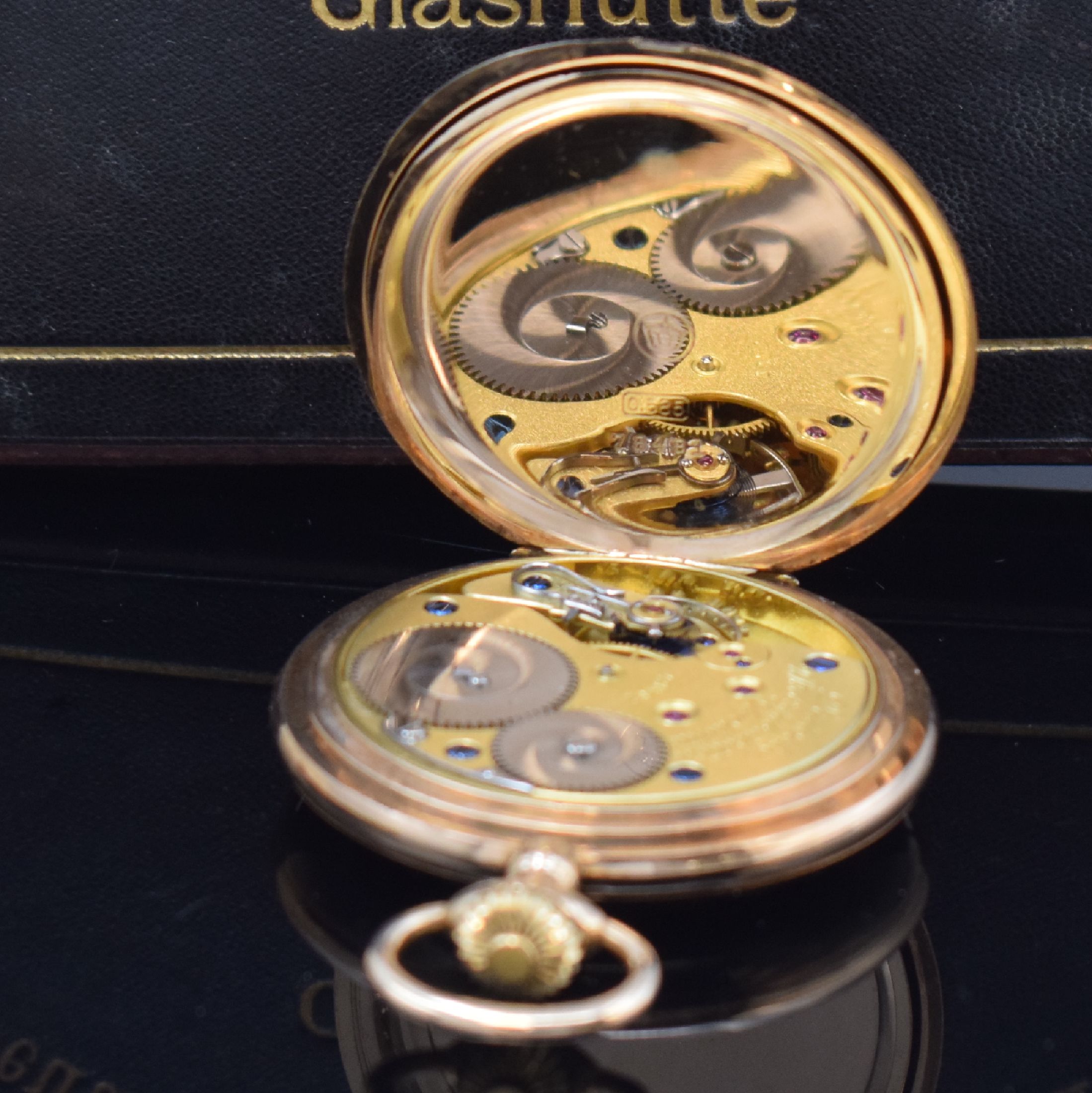 Detail g: A. LANGE & SÖHNE Deutsche Uhrenfabrikation Glashütte i/SA Savonette in RoseG 585/000, Deutschland um 1920, glattes 3-Deckel Goldgeh., ...