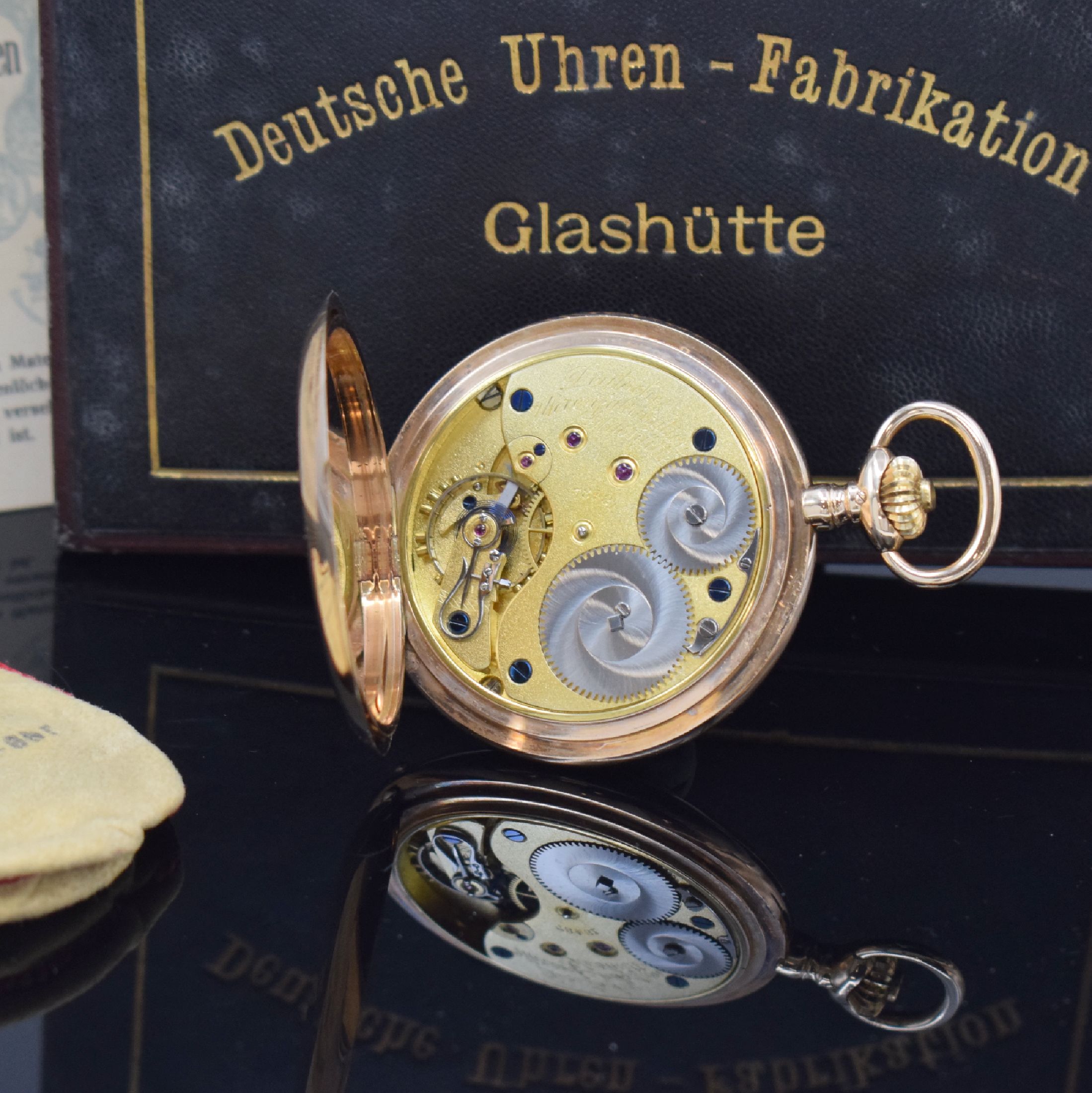 Detail h: A. LANGE & SÖHNE Deutsche Uhrenfabrikation Glashütte i/SA Savonette in RoseG 585/000, Deutschland um 1920, glattes 3-Deckel Goldgeh., ...