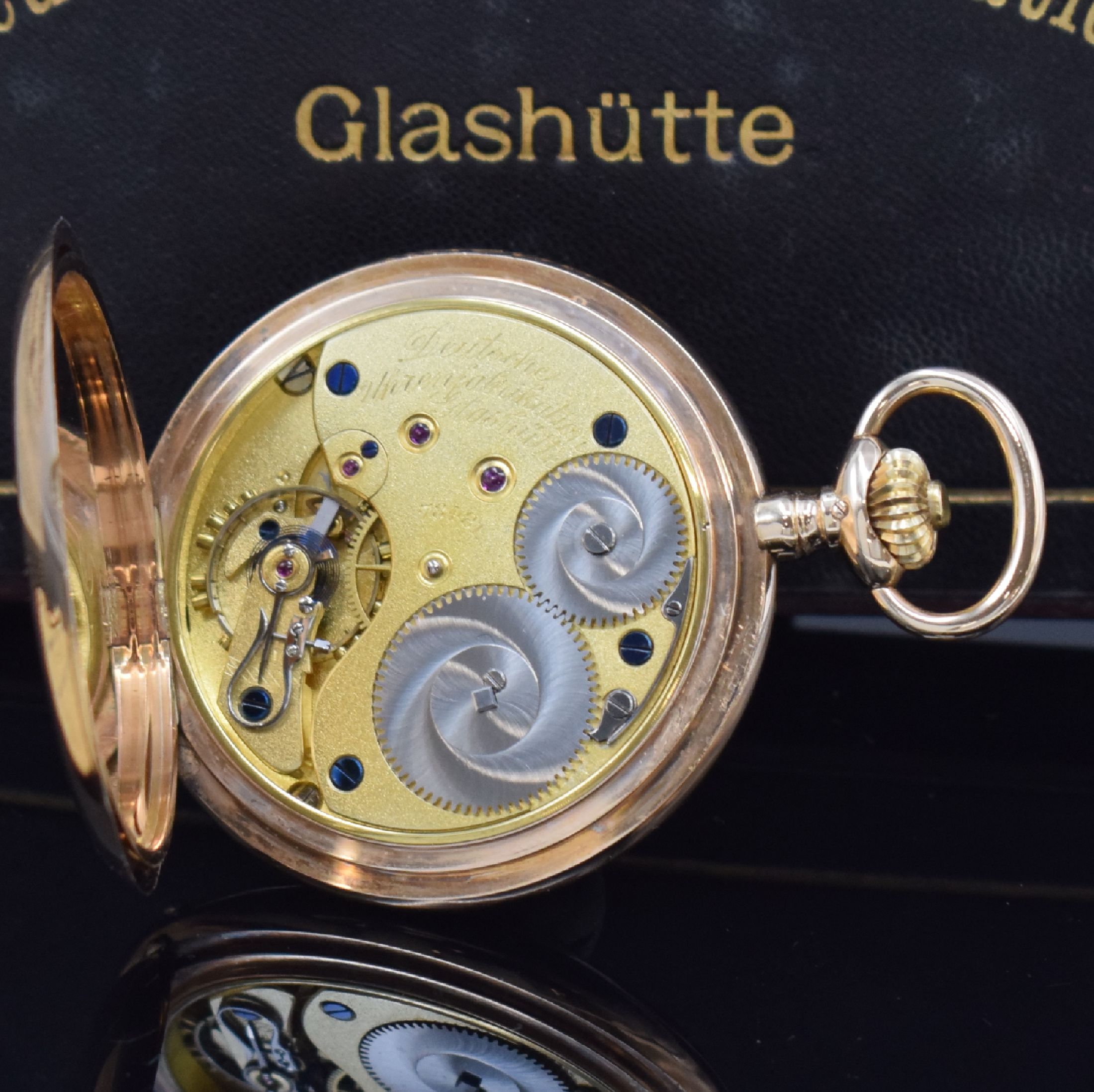 Detail i: A. LANGE & SÖHNE Deutsche Uhrenfabrikation Glashütte i/SA Savonette in RoseG 585/000, Deutschland um 1920, glattes 3-Deckel Goldgeh., ...