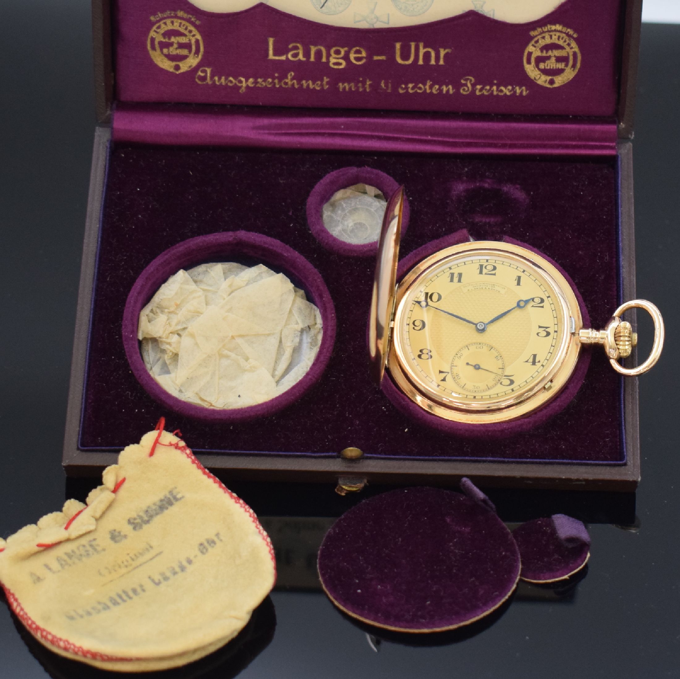 Detail k: A. LANGE & SÖHNE Deutsche Uhrenfabrikation Glashütte i/SA Savonette in RoseG 585/000, Deutschland um 1920, glattes 3-Deckel Goldgeh., ...