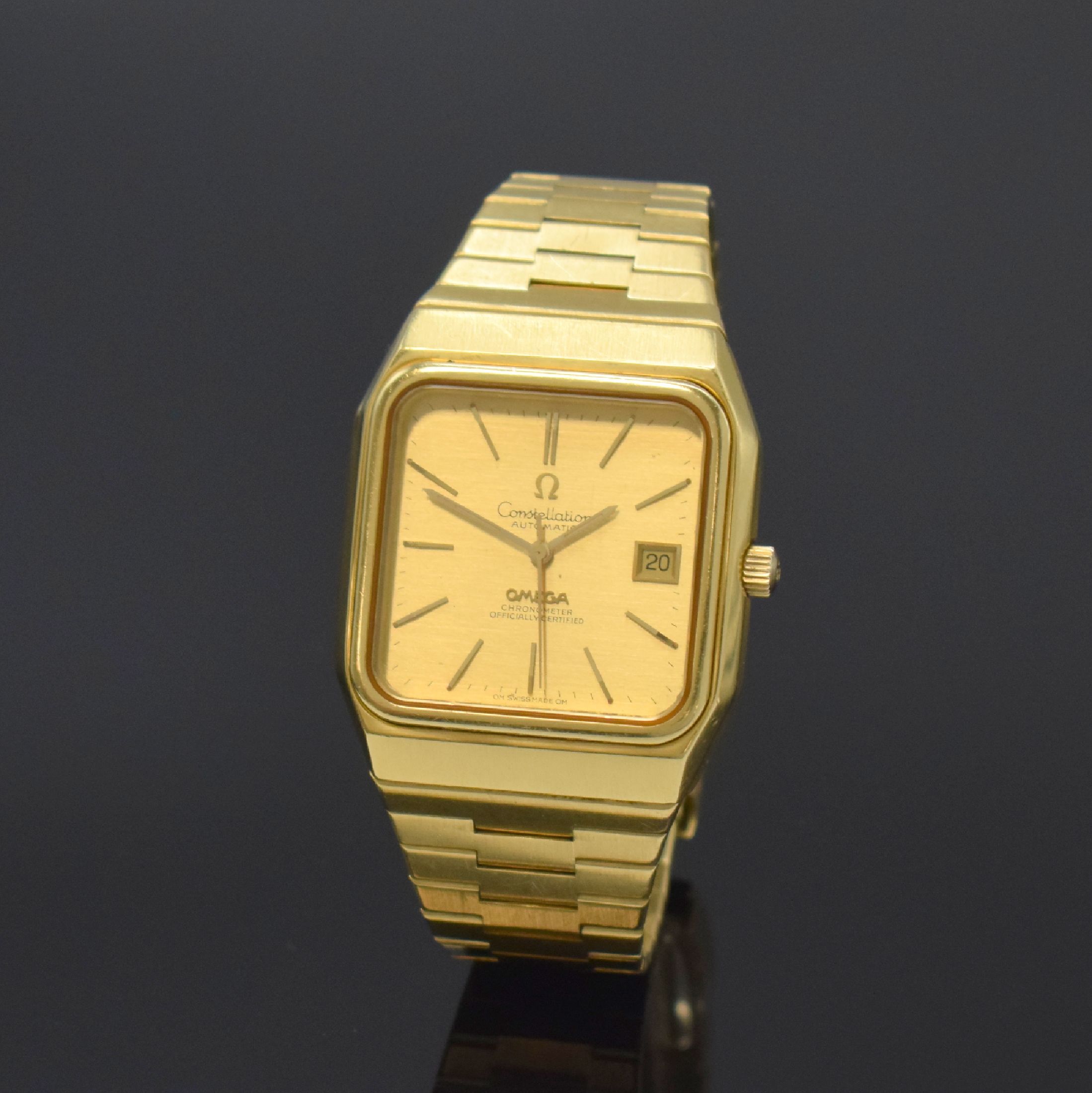 OMEGA Constellation Chronometer seltene Herrenarmbanduhr in GG 750/000 Referenz 168.0062, Automatik, Schweiz um 1973, massives, 2-teil. Geh., Boden ...