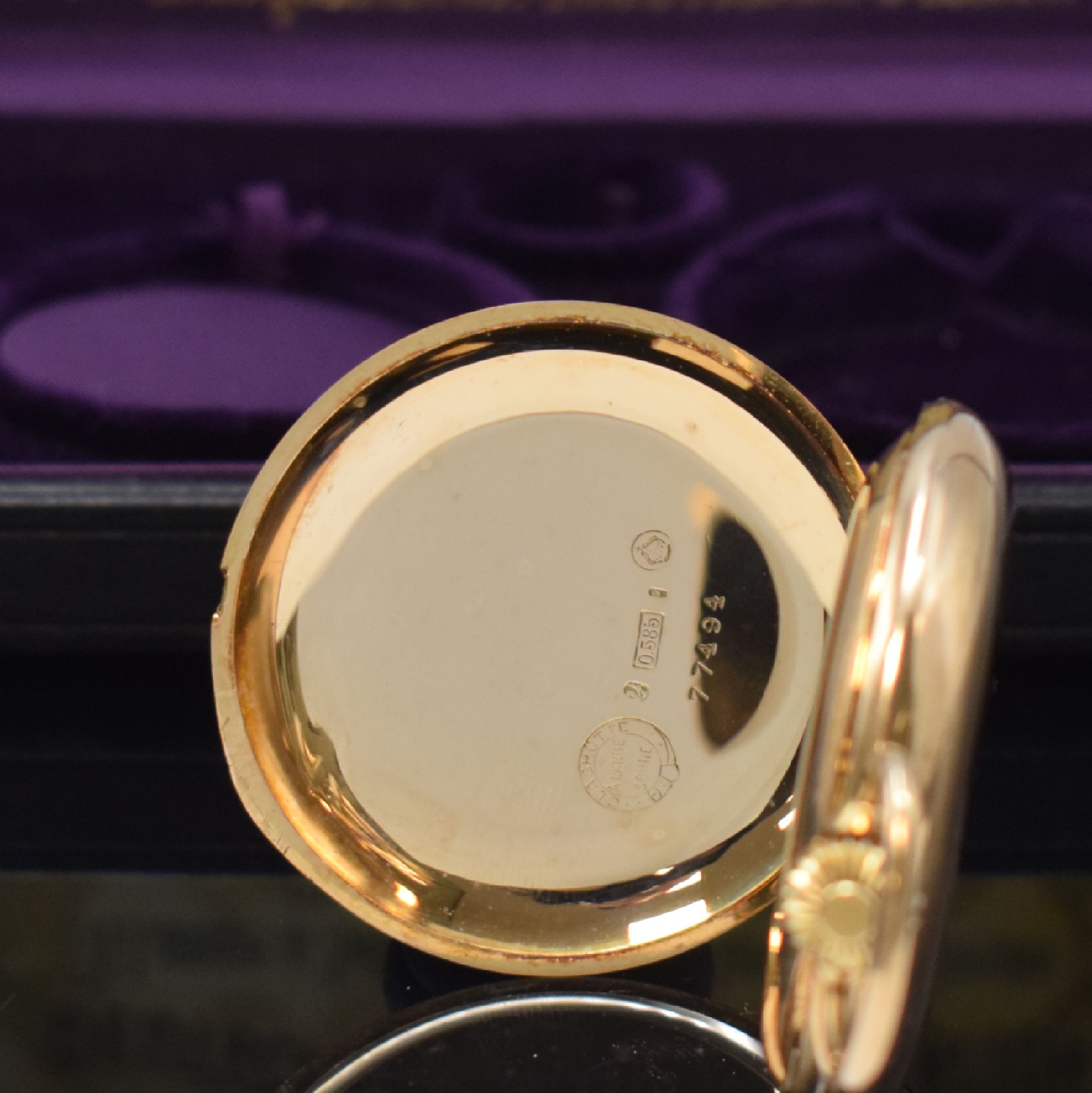 Detail c: A. LANGE & SÖHNE Deutsche Uhrenfabrikation Herrensavonette in GG 585/000, Deutschland um 1920, glattes 3-Deckel Gold Lucia-Geh., 3 -teil. ...