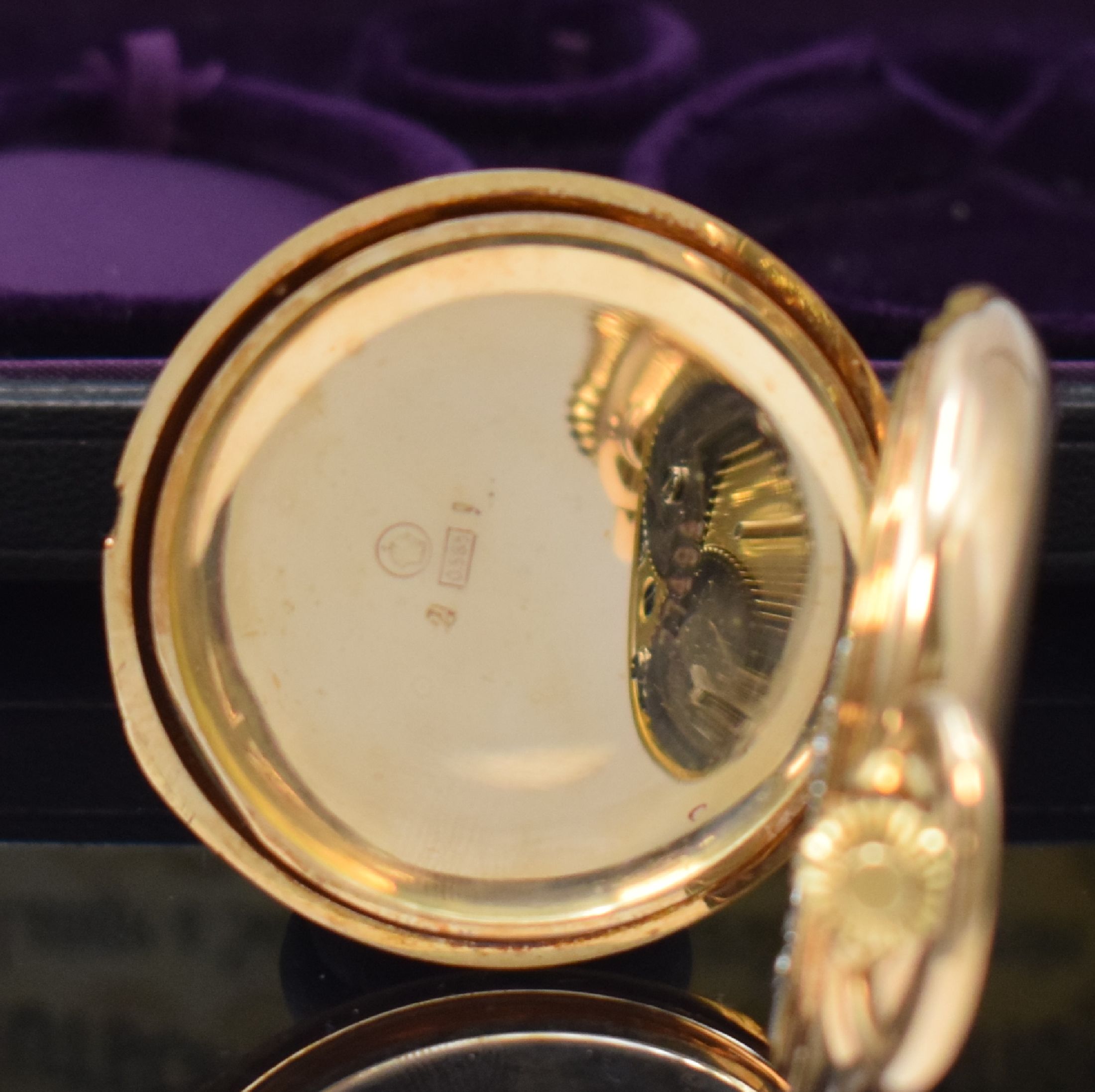 Detail e: A. LANGE & SÖHNE Deutsche Uhrenfabrikation Herrensavonette in GG 585/000, Deutschland um 1920, glattes 3-Deckel Gold Lucia-Geh., 3 -teil. ...