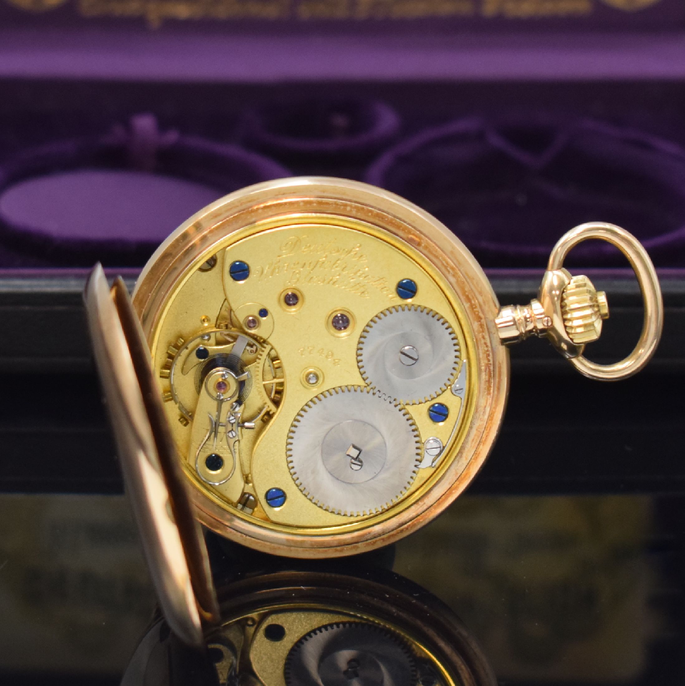 Detail f: A. LANGE & SÖHNE Deutsche Uhrenfabrikation Herrensavonette in GG 585/000, Deutschland um 1920, glattes 3-Deckel Gold Lucia-Geh., 3 -teil. ...