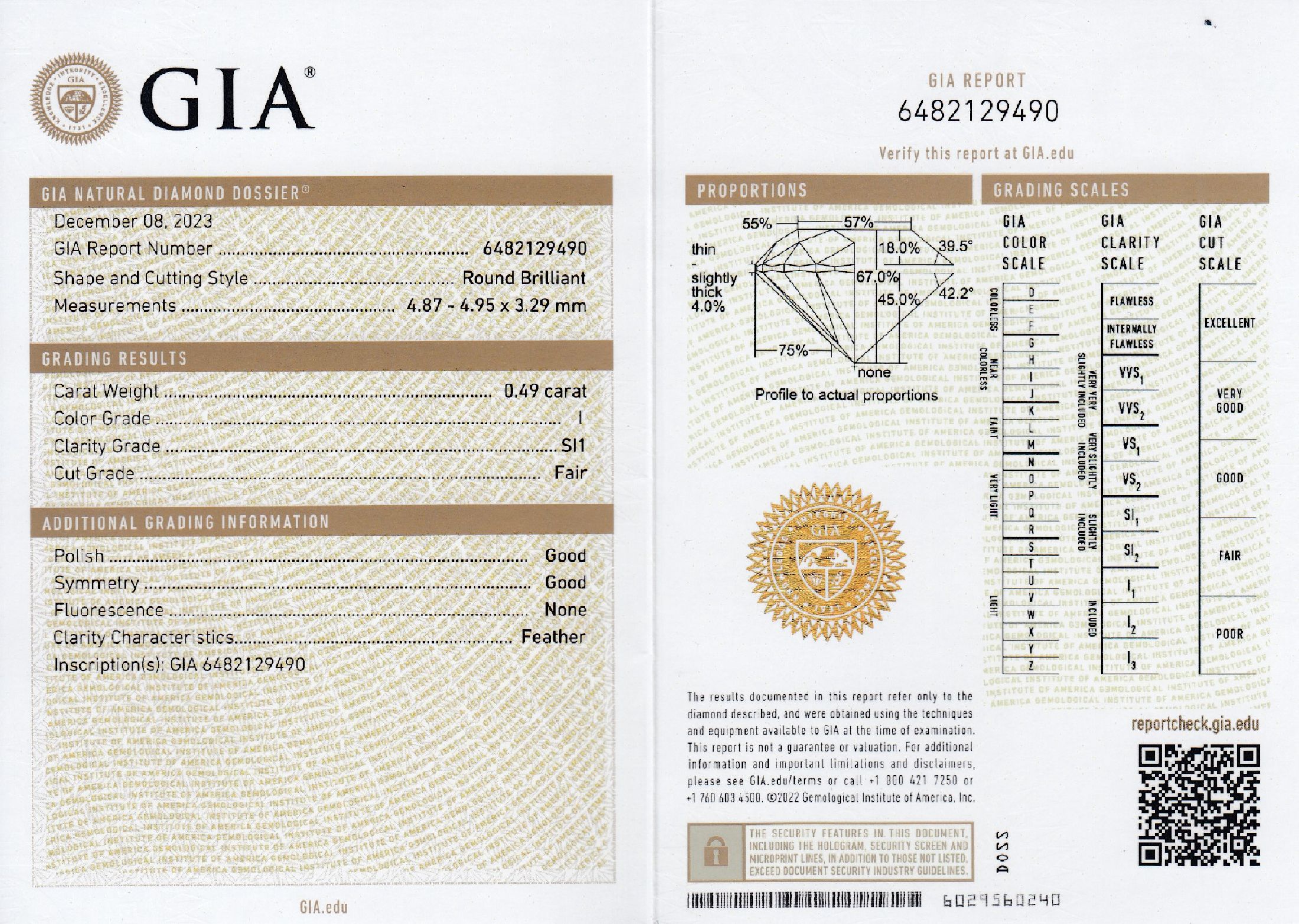 Detail b: Loser Brillant, 0.49 ct l.get.Weiß(I)/si1, mit GIA-Expertise