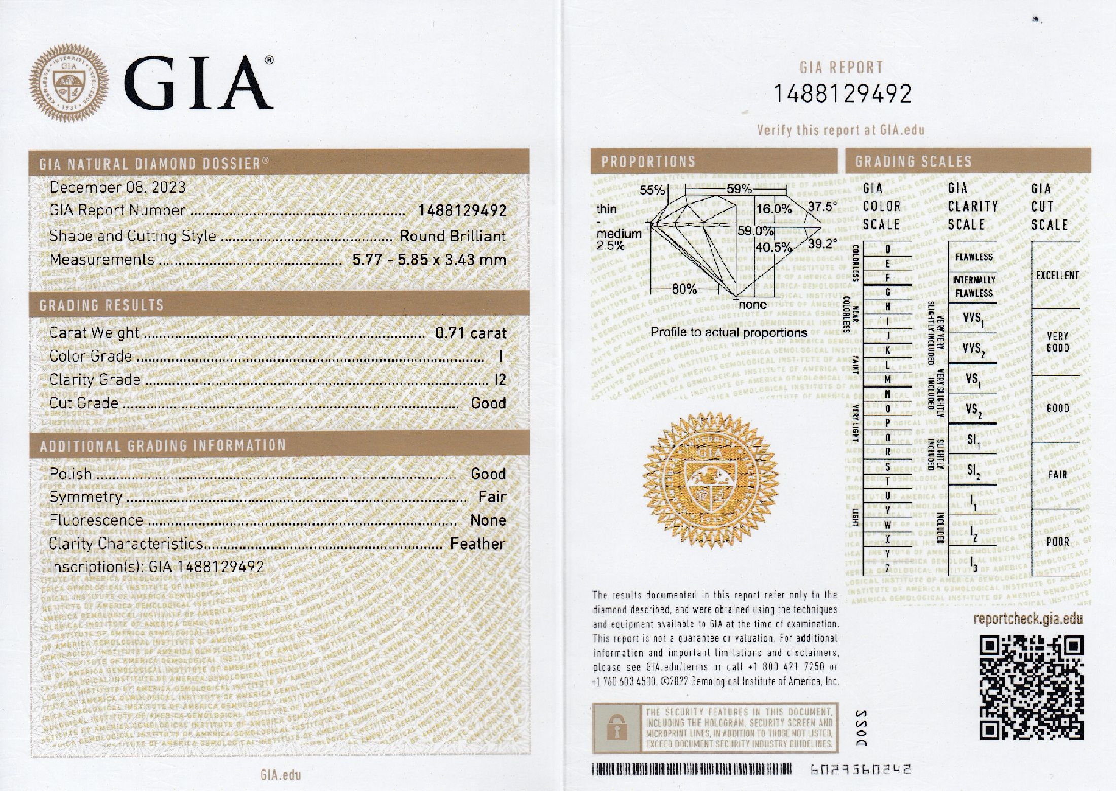 Detail b: Loser Brillant, 0.71 ct l.get.Weiß(I)/p2, mit GIA-Expertise