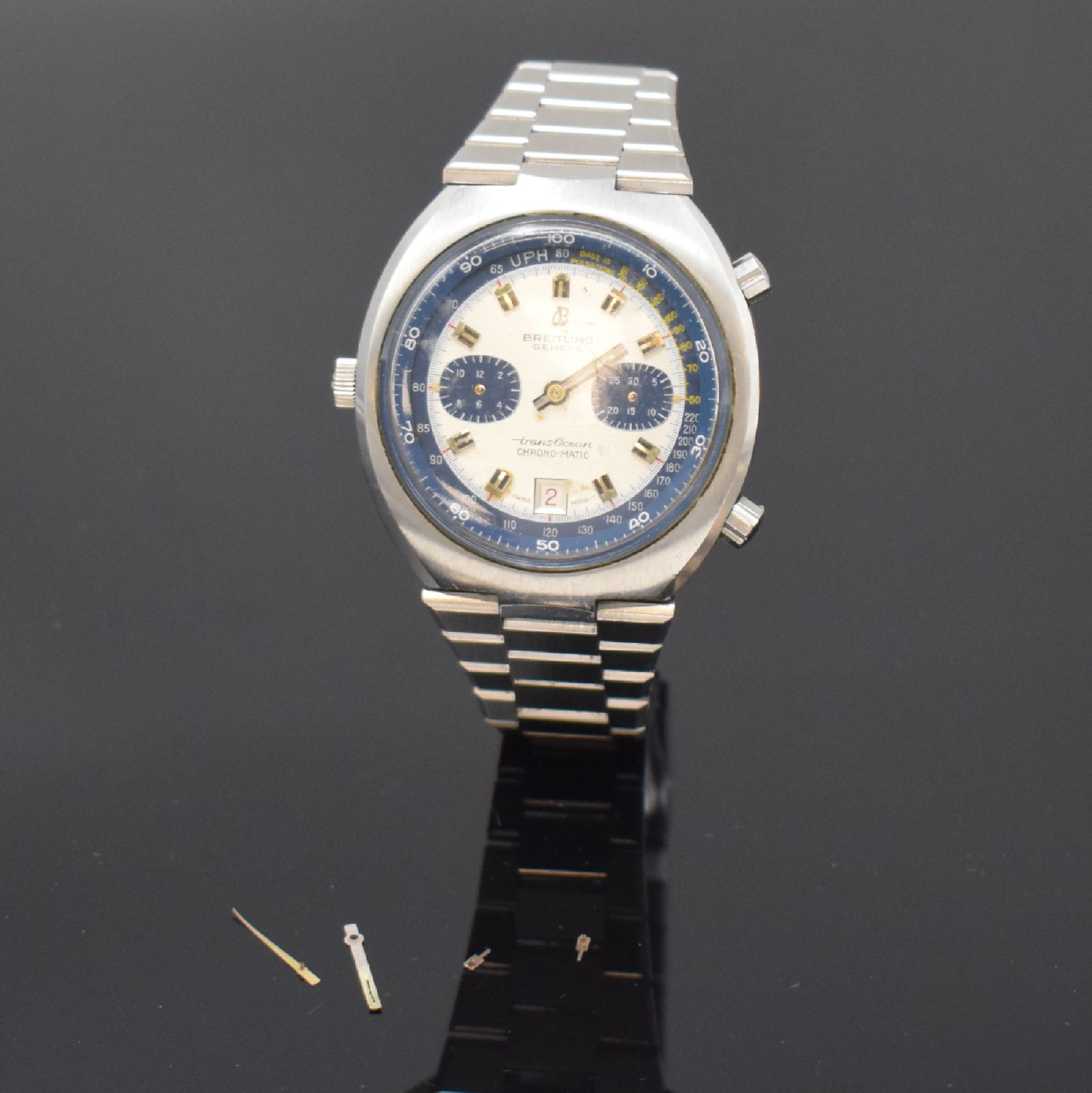 BREITLING Transocean CHRONO-MATIC Herrenarmbanduhr Referenz 2119, Automatik, Schweiz um 1971, massives Edelstahlgeh. inkl. Gliederband, Boden ...