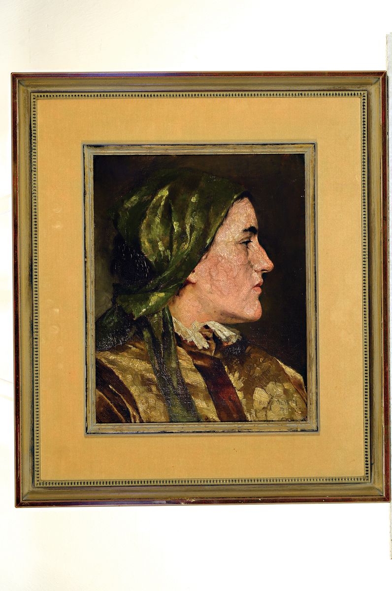 Detail k: Kunz Meyer-Waldeck, 1859-1953, Profilporträt einer jungen Frau mit Kopftuch, Öl/Lwd, rechts unten sign. Kunz Meyer München, ca. 40x32cm, R. ca. ...
