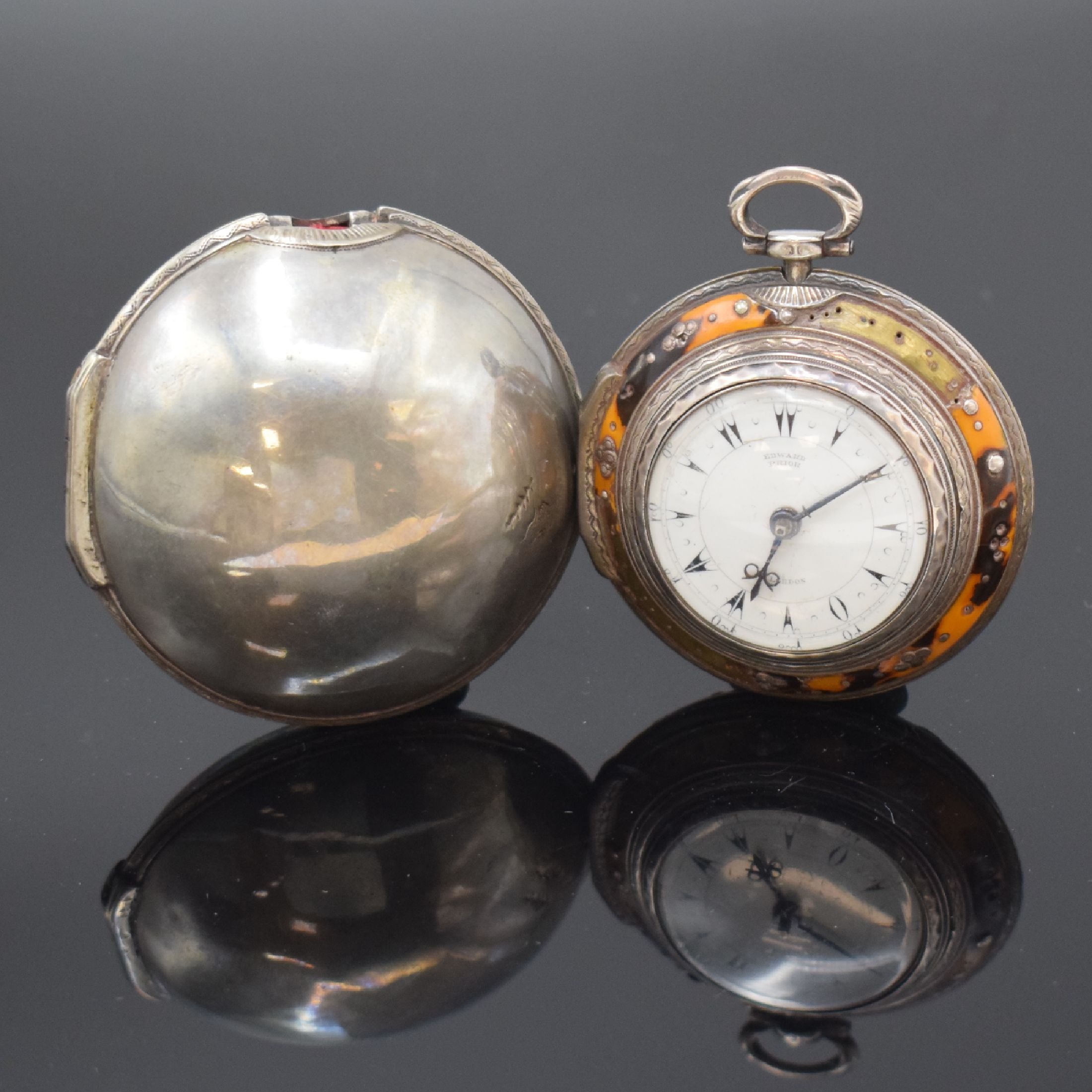Detail d: EDWARD PRIOR Nr. 55952 Sterlingsilber Spindeltaschenuhr mit 3 Übergehäusen, London Hallmark 1839, glattes Geh. u. 1. Übergeh., 2. Übergeh. mit ...