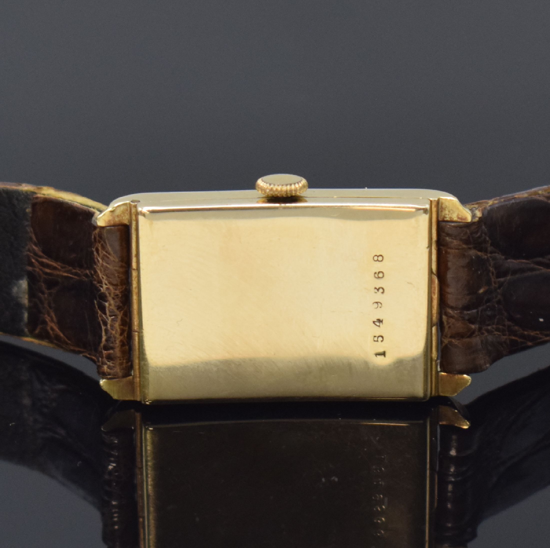 Detail c: CHRIST seltene digitale Armbanduhr in GG 585/000, Schweiz um 1935, Handaufzug, Scharniergeh., Fenster f. Std., Min. u. Sek., vers. Formwerk, 15 St., ...