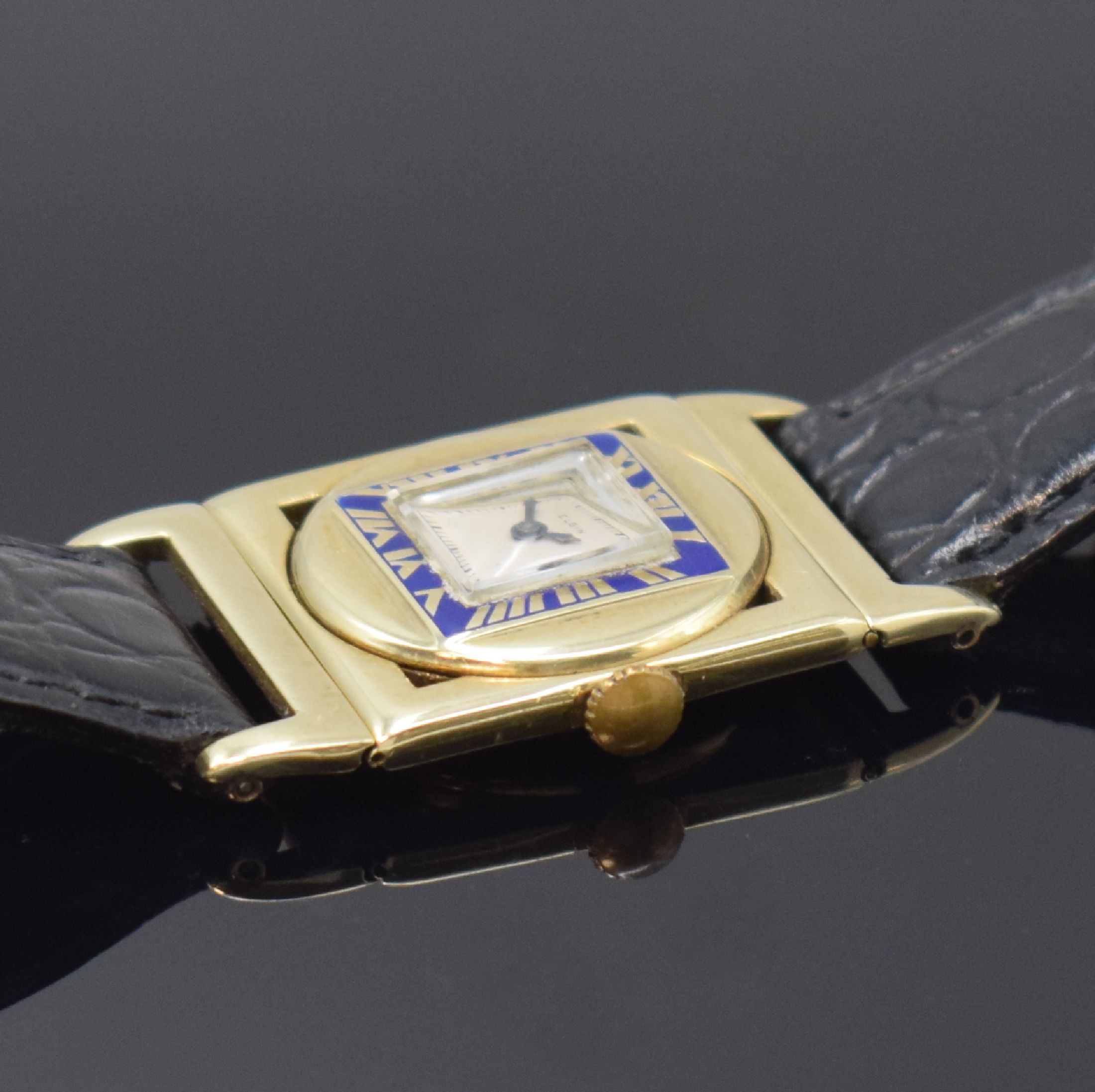 Detail b: ELGIN Presentation 214 seltene Art-Deco Armbanduhr in GG 585/000, USA um 1928, Handaufzug, rechteckiges Geh. m. beweglichen Anstößen, quadratische, ...