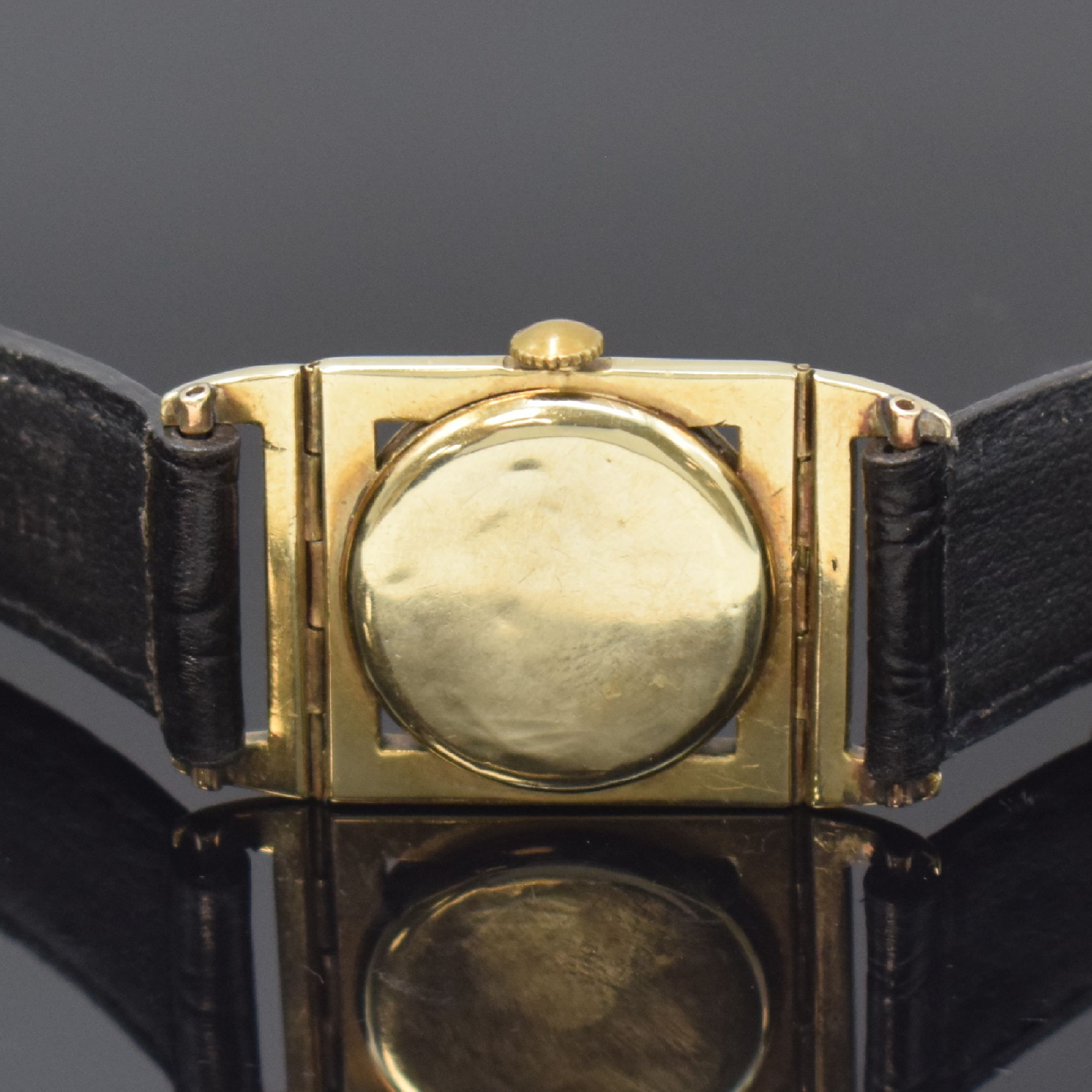 Detail c: ELGIN Presentation 214 seltene Art-Deco Armbanduhr in GG 585/000, USA um 1928, Handaufzug, rechteckiges Geh. m. beweglichen Anstößen, quadratische, ...