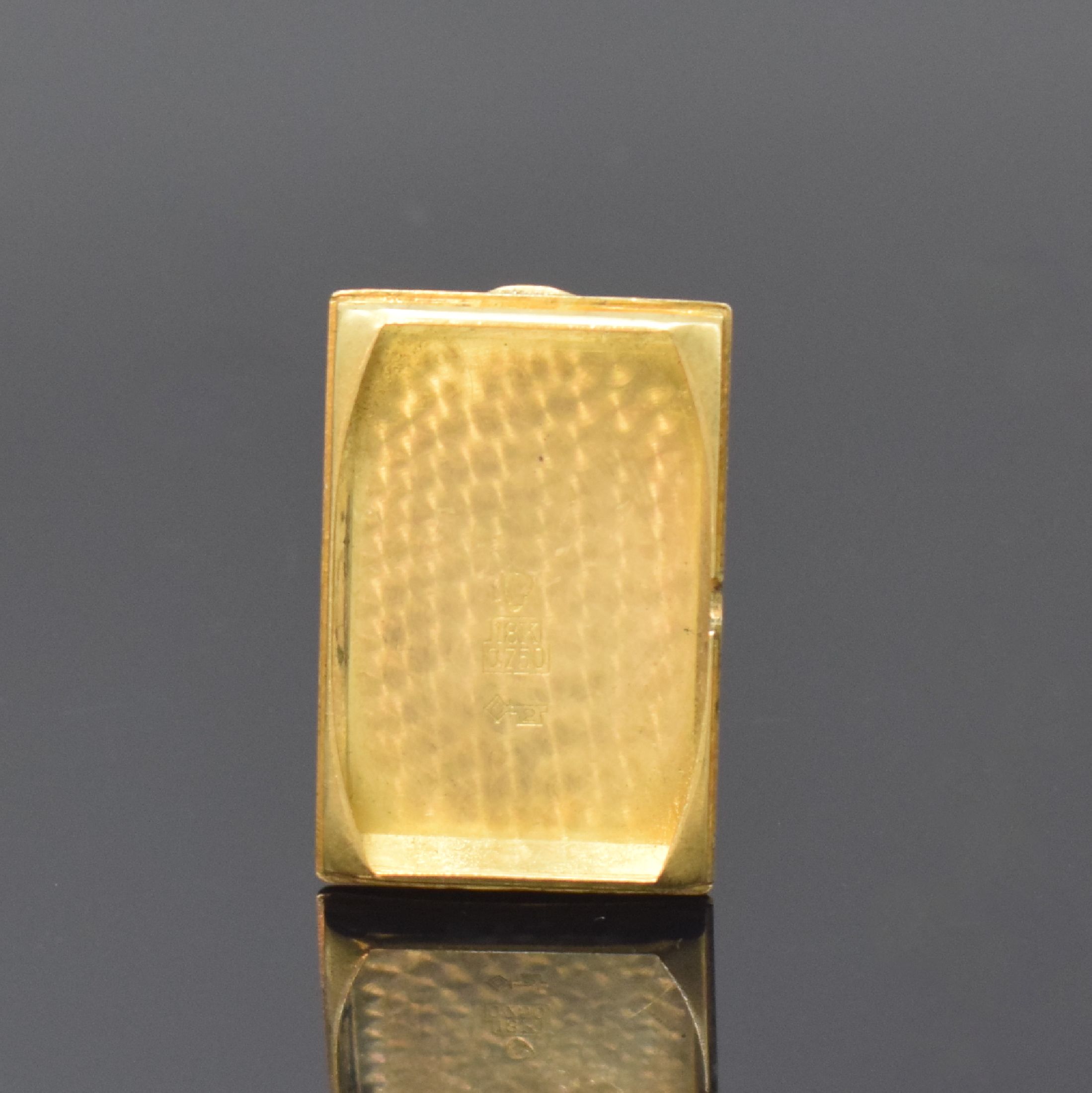 Detail d: FAVRE LEUBA rechteckige Armbanduhr in GG 750/000, Schweiz um 1940, Handaufzug, 2-tlg. Geh., Boden aufgedr., silb. Zifferbl. rest., gebl. Zeiger, ...