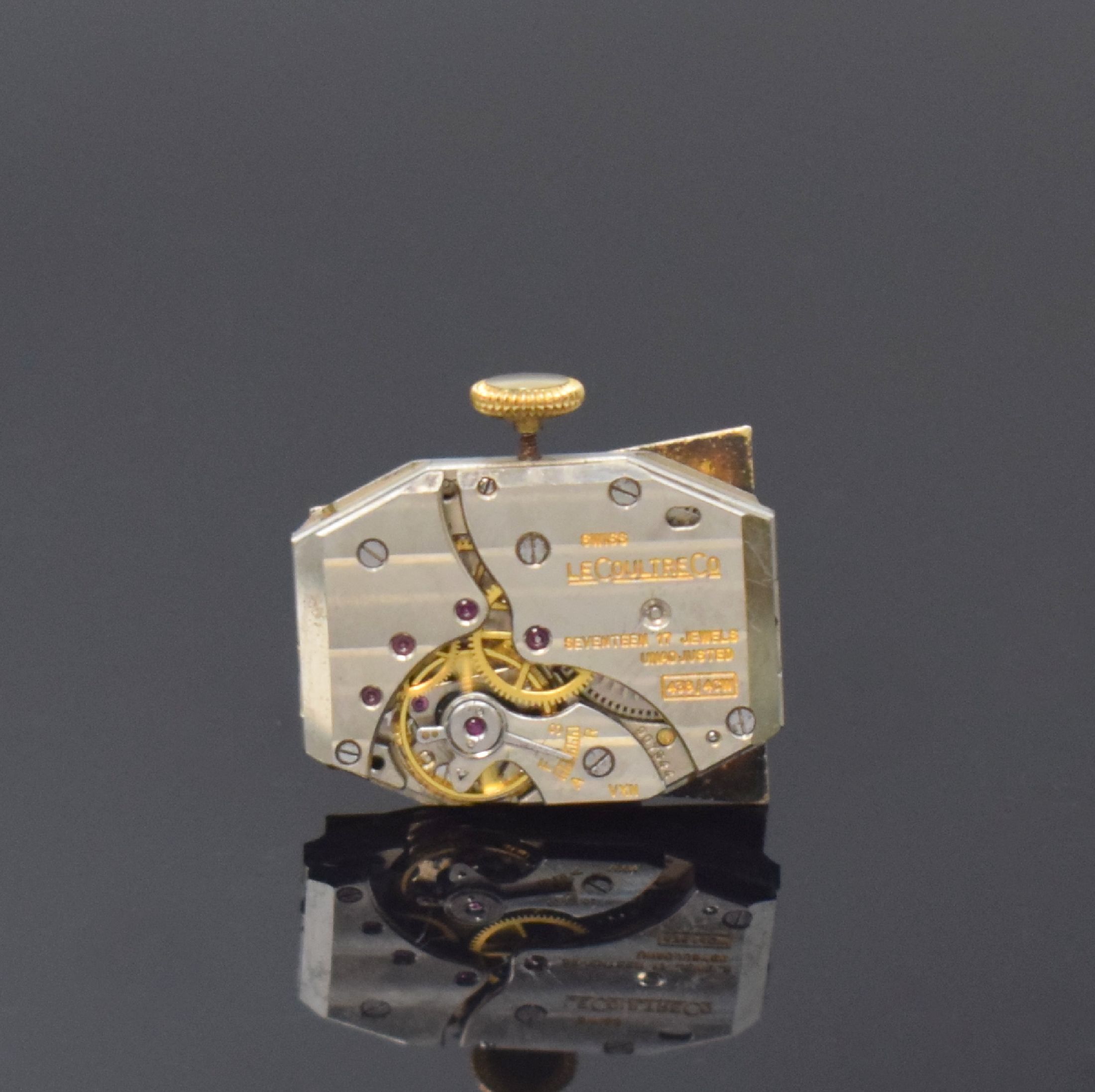 Detail d: Le COULTRE Grasshopper asymetrische Armbanduhr in 10k goldfilled, Schweiz USA um 1950, Handaufzug, 2-tlg. Trapez-förmiges Geh., Boden aufgedr., ...