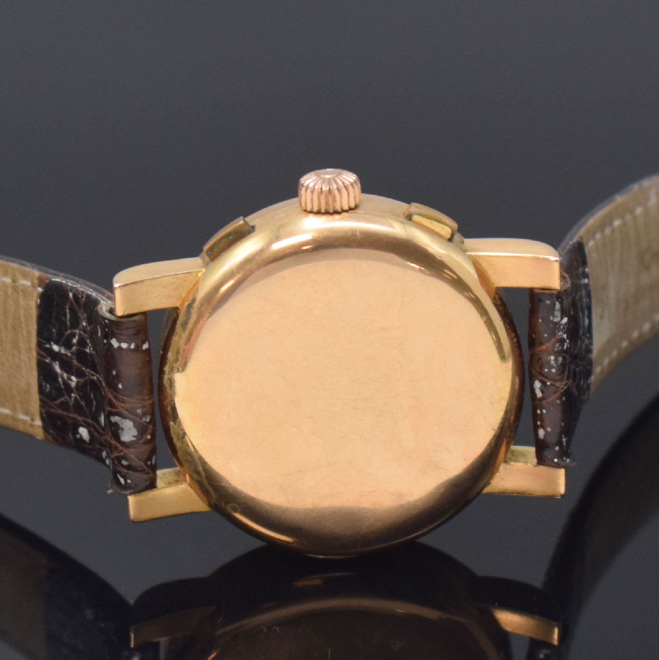 Detail c: MARVIN Valjoux 22 Schaltradchronograph in RG 750/000, Schweiz um 1940, Handaufzug, 3-tlg. Geh., Boden dell. u. Glasrand aufgedr., silb. Zifferbl. ...