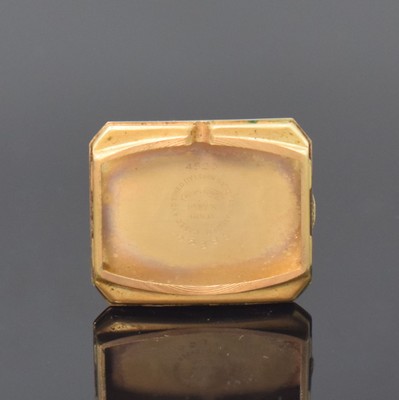 26727945e - LORD ELGIN rectangular 14k yellow gold wristwatch, USA around 1945, manual winding, two piece construction case, snap on case back with dedication engraving, silvered dial patinated, gilded Breguet numerals, gilded hands, nickel plated movement calibre 626, 21 jewels, 4 adjustments, measures approx. 37 x 23 mm, overhaul recommended at buyer's expense, condition 2-3, property of a collector