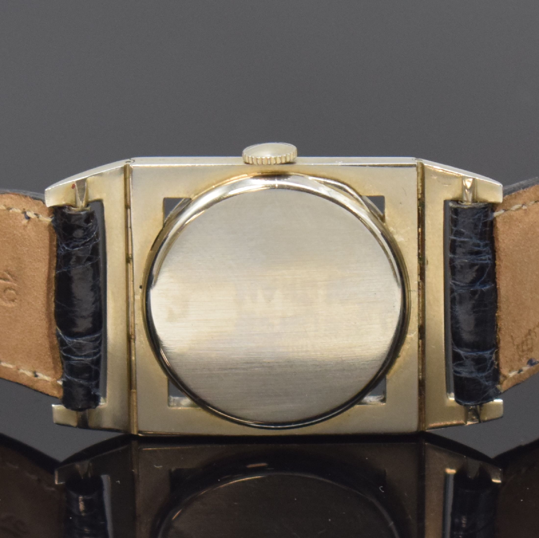 Detail c: PAUL DITISHEIM seltene rechteckige Armbanduhr in 18k Weißgold, Schweiz / USA um 1930, Handaufzug, ausgefallenes Geh. im Stil der Piping Rock, Boden ...