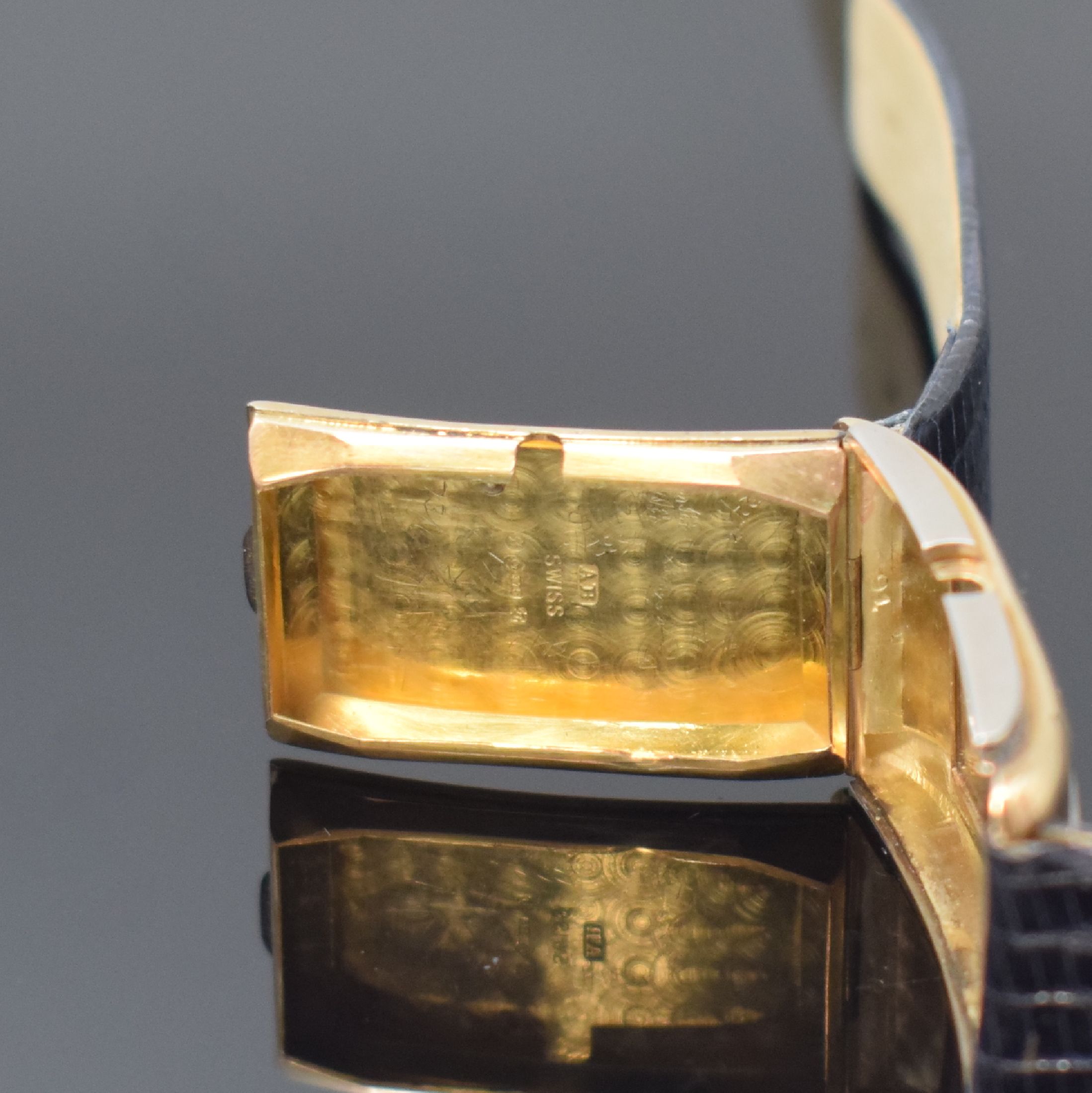 Detail d: LONGINES Duo-Dial seltene rechteckige Armbanduhr in 9k Gold, Schweiz um 1933, Handaufzug, Scharniergeh. m. Werk Nummerngleich, Weißgold Front u. ...