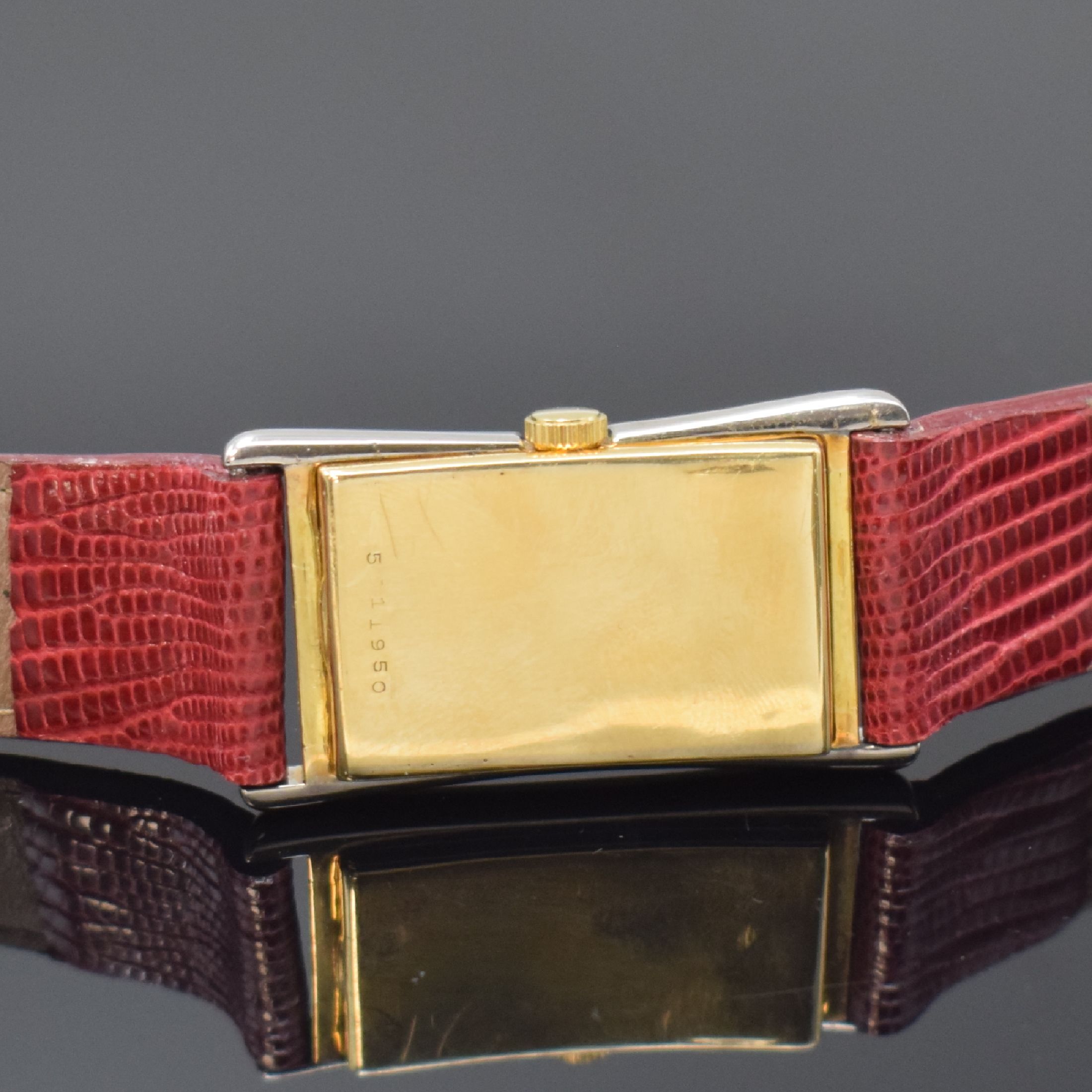 Detail c: LONGINES Duo-Dial rechteckige Armbanduhr in GG/WG 750/000, Schweiz um 1938, Handaufzug, 2-tlg. GG-Geh. m. geschweiften Seiten in Weißgold, nicht ...