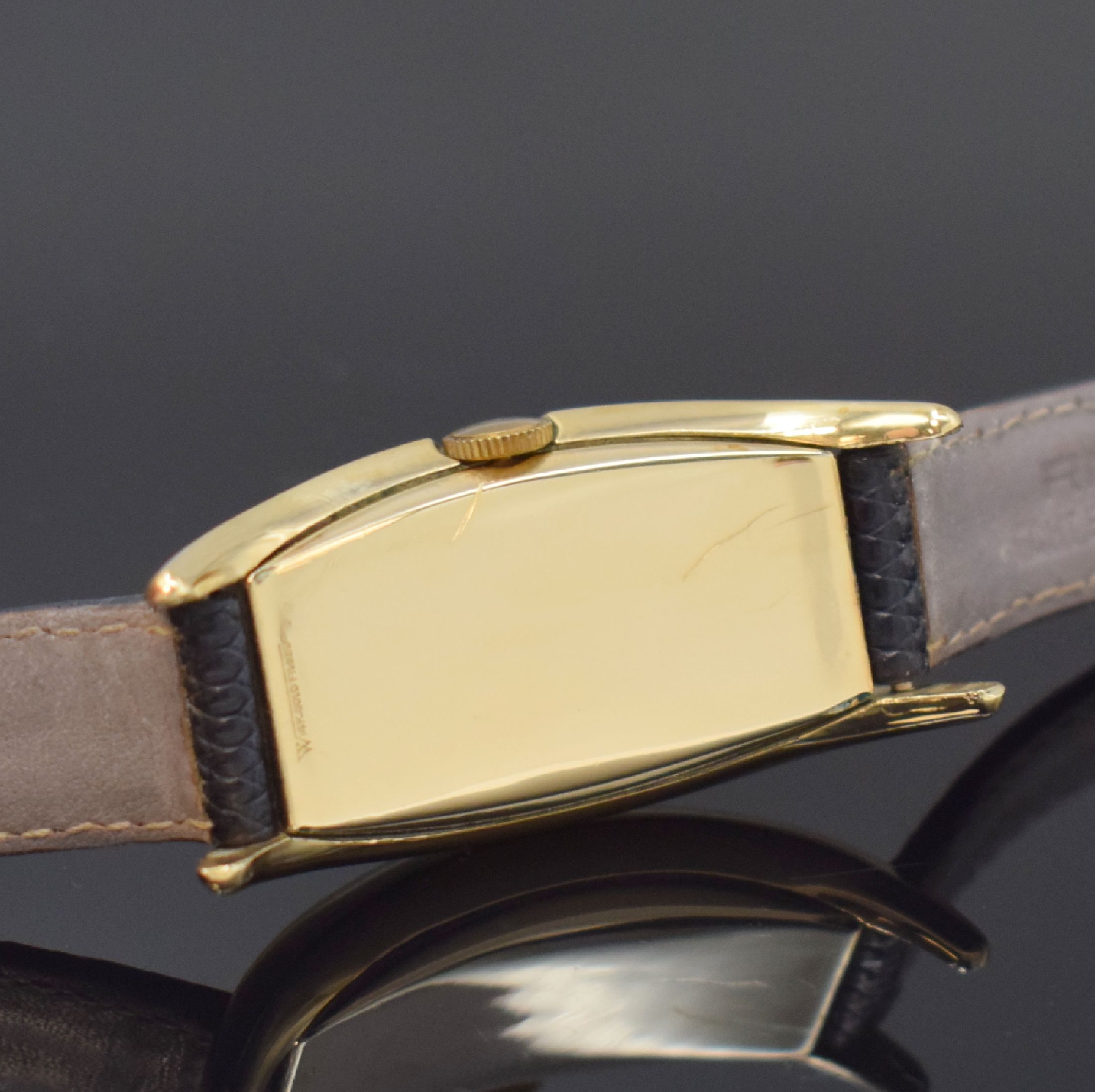 Detail c: GRUEN Curvex Precision rechteckige Armbanduhr Referenz 311 271 in 14k-goldfilled, Schweiz / USA um 1945, Handaufzug, stark gebogenes 2- tlg. Geh., ...