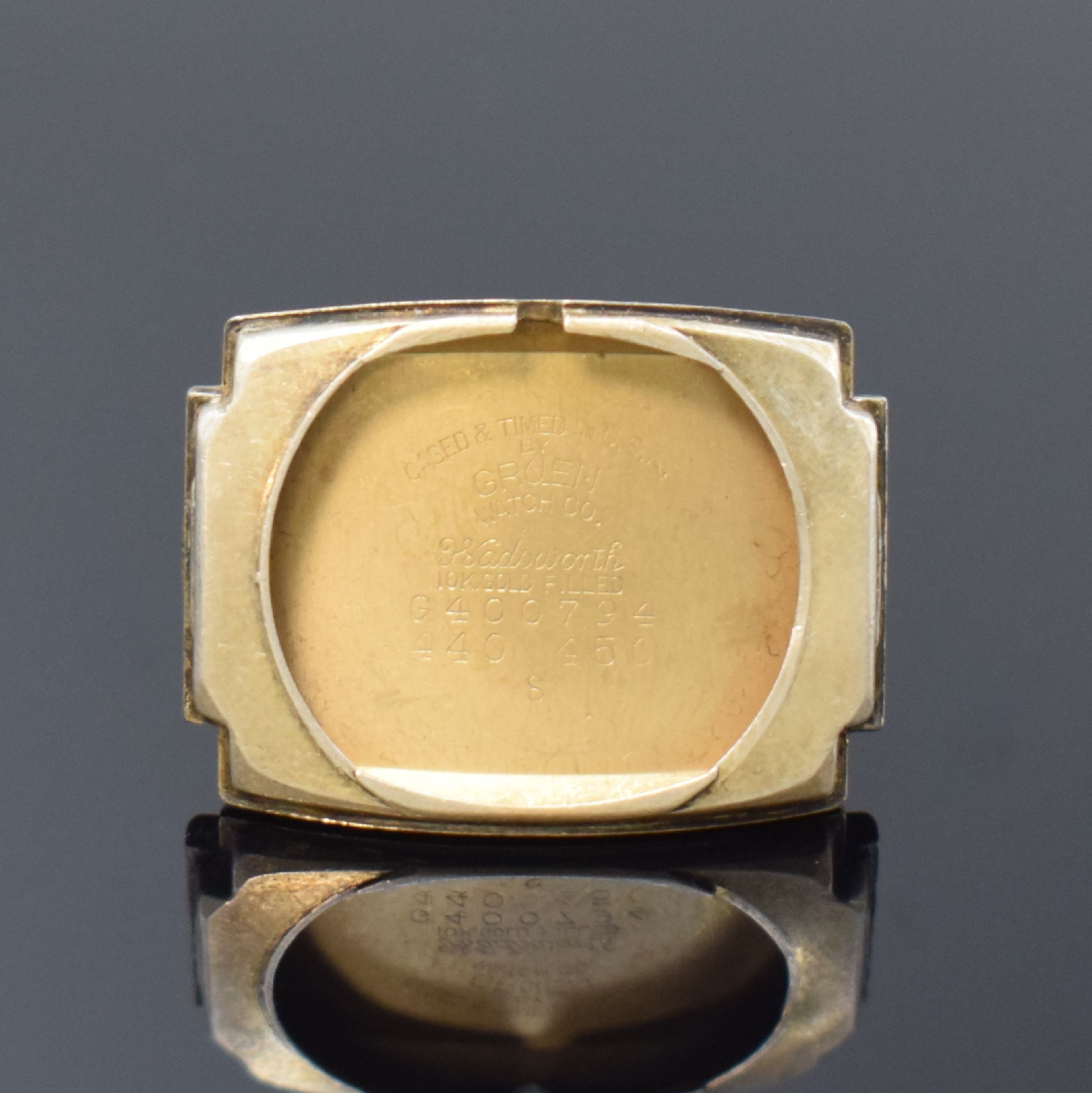 Detail b: GRUEN Curvex Precision 4 rechteckige Armbanduhren in goldfilled, Schweiz/USA um 1945, Handaufzug, 2-tlg. Geh., Böden aufgedr., 1) RG-filled, ...