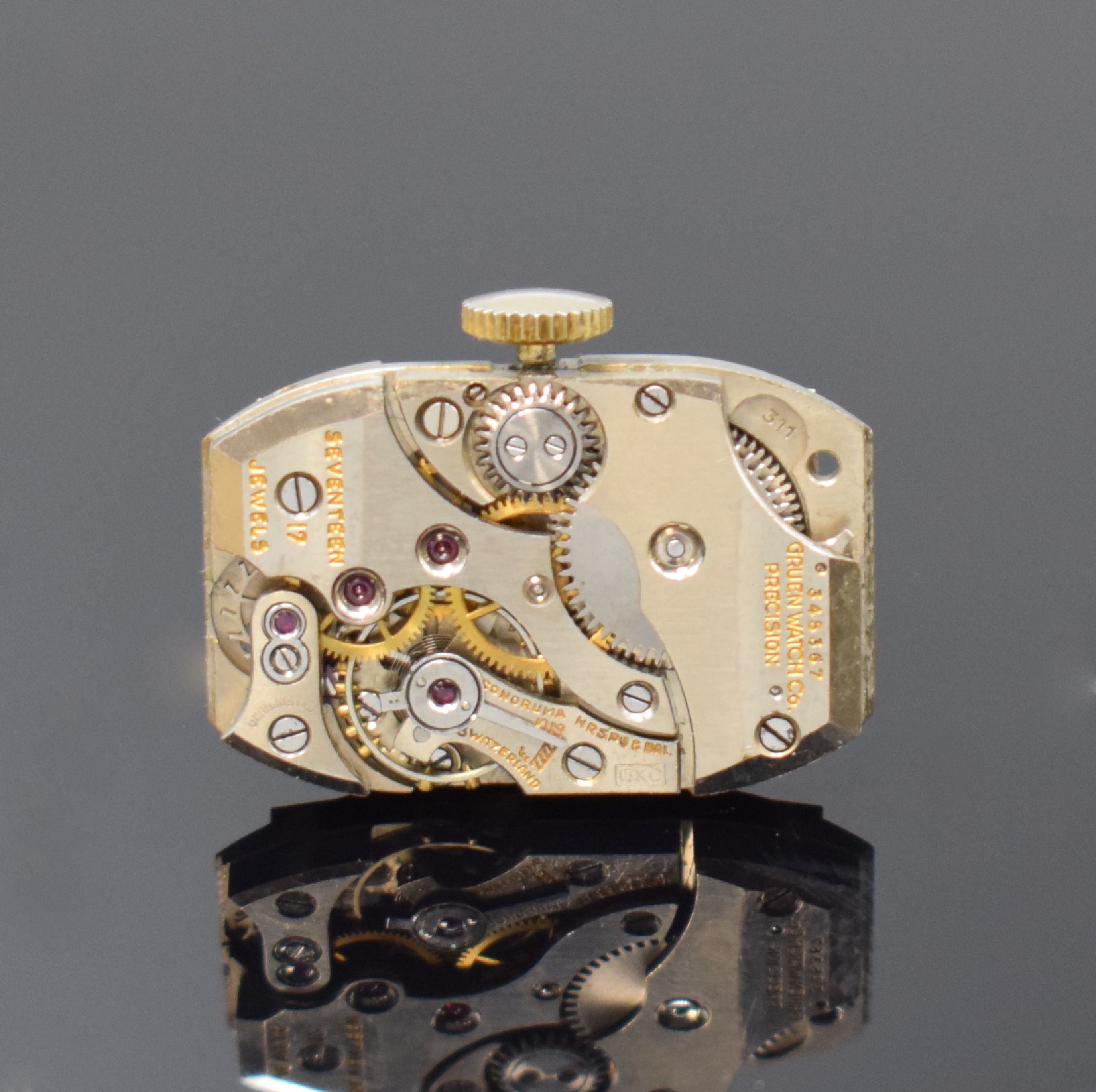 Detail f: GRUEN Curvex Precision 4 rechteckige Armbanduhren in goldfilled, Schweiz/USA um 1945, Handaufzug, 2-tlg. Geh., Böden aufgedr., 1) RG-filled, ...