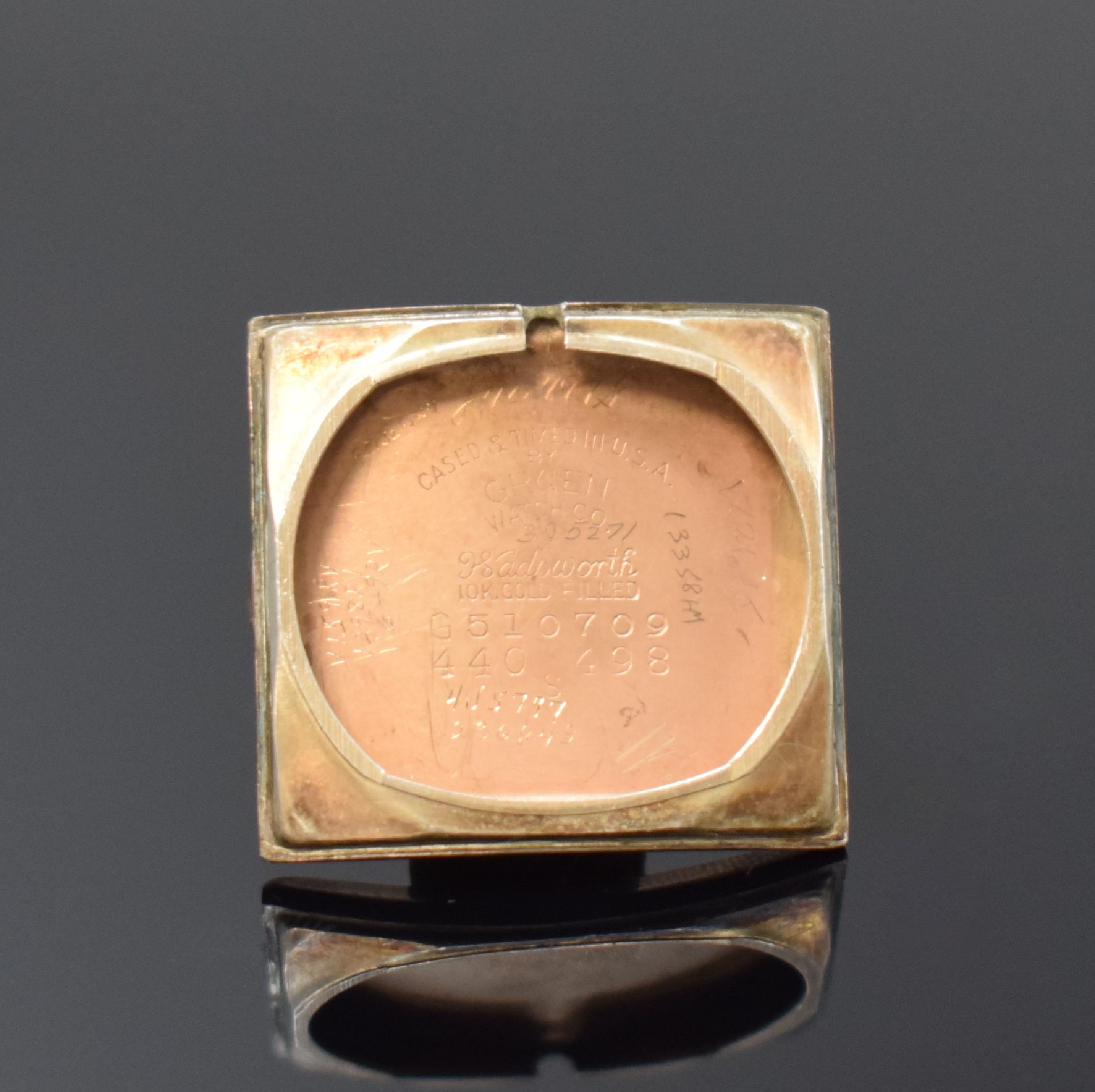 Detail h: GRUEN Curvex Precision 4 rechteckige Armbanduhren in goldfilled, Schweiz/USA um 1945, Handaufzug, 2-tlg. Geh., Böden aufgedr., 1) RG-filled, ...