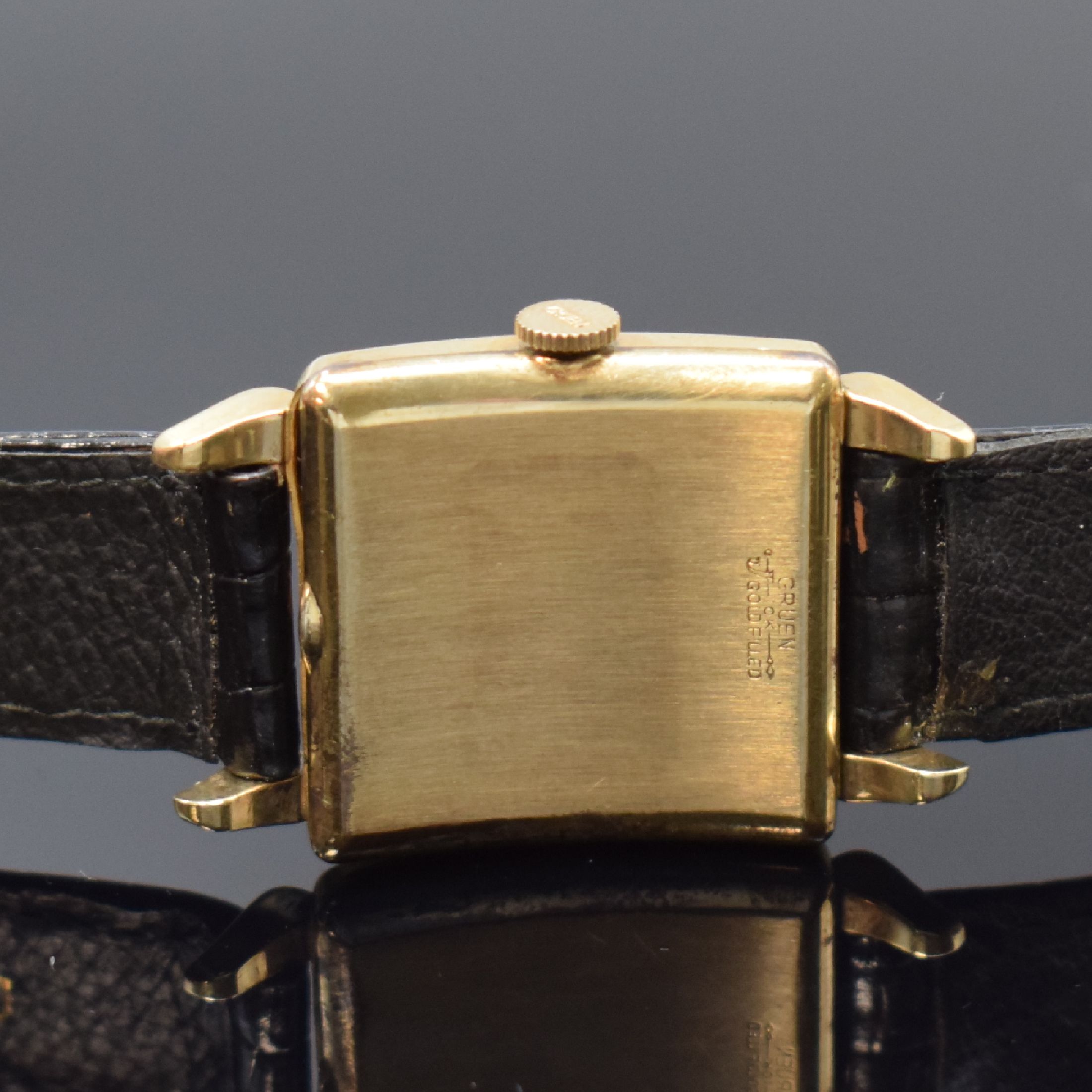 Detail j: GRUEN Curvex Precision 4 rechteckige Armbanduhren in goldfilled, Schweiz/USA um 1945, Handaufzug, 2-tlg. Geh., Böden aufgedr., 1) RG-filled, ...