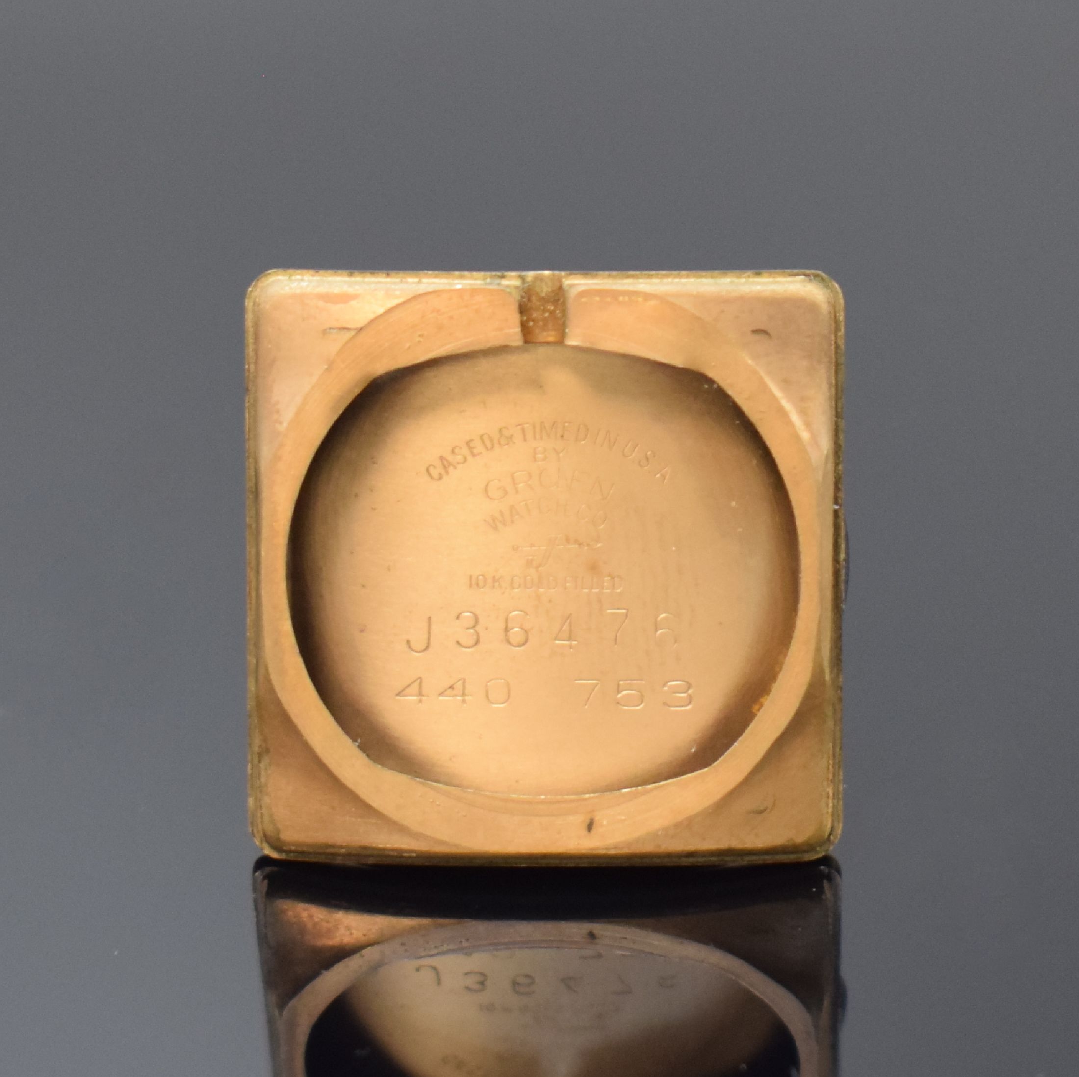 Detail k: GRUEN Curvex Precision 4 rechteckige Armbanduhren in goldfilled, Schweiz/USA um 1945, Handaufzug, 2-tlg. Geh., Böden aufgedr., 1) RG-filled, ...
