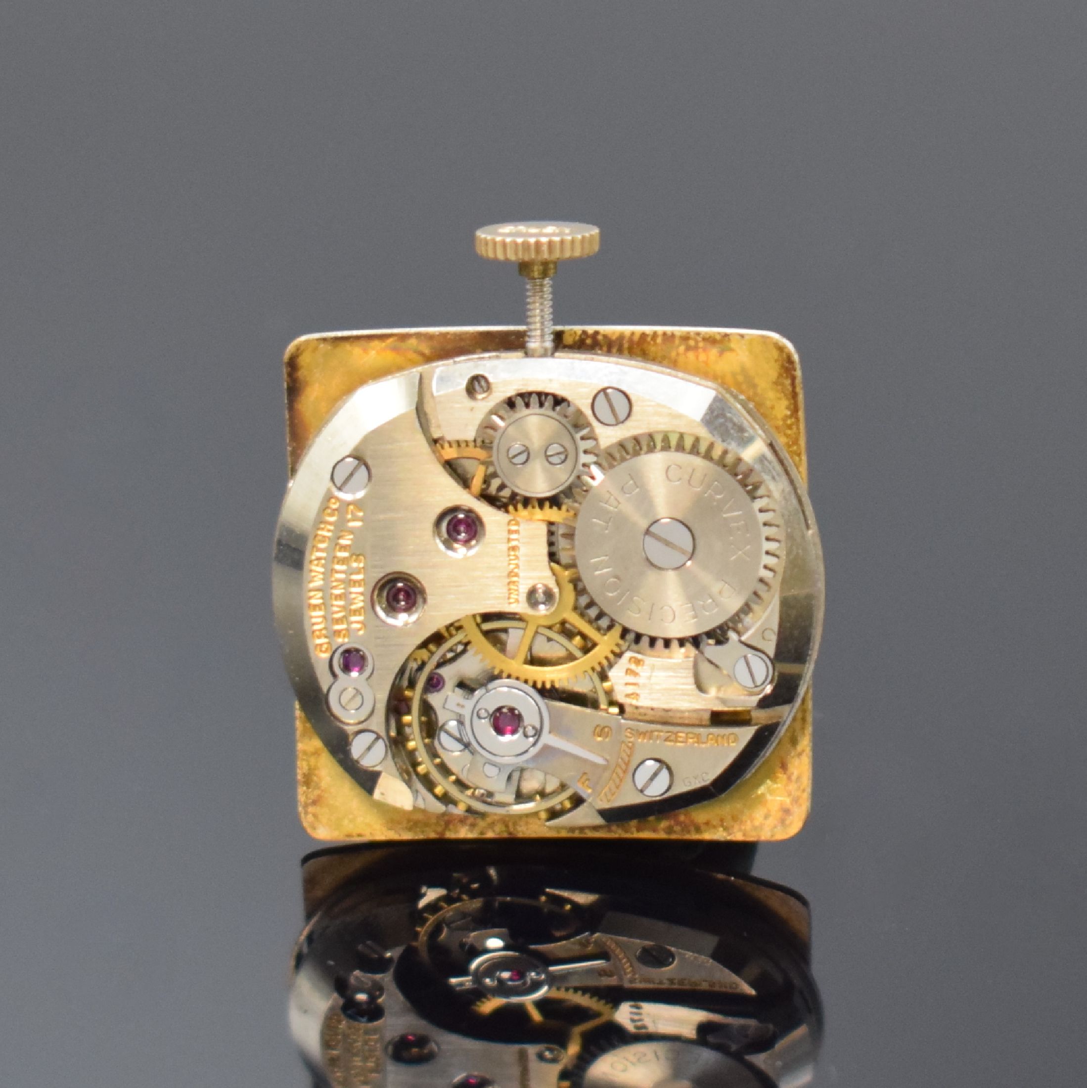 Detail l: GRUEN Curvex Precision 4 rechteckige Armbanduhren in goldfilled, Schweiz/USA um 1945, Handaufzug, 2-tlg. Geh., Böden aufgedr., 1) RG-filled, ...
