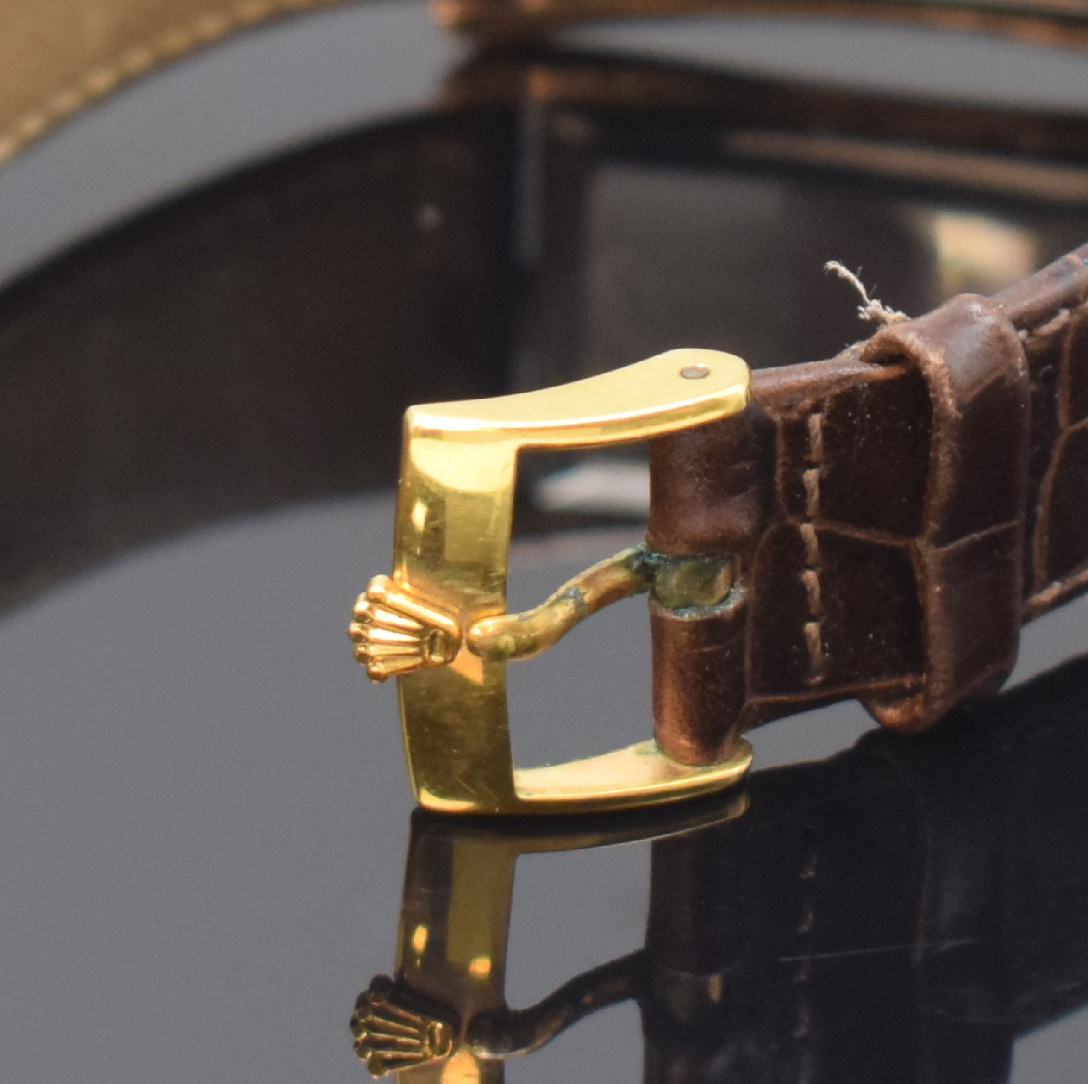 Detail b: ROLEX Prince Referenz 1490 rechteckige Armbanduhr in Stahl/Rotgold, Schweiz um 1935, Handaufzug, 2-tlg. Geh. m. geschweiften Rotgold-Seiten, aufges. ...