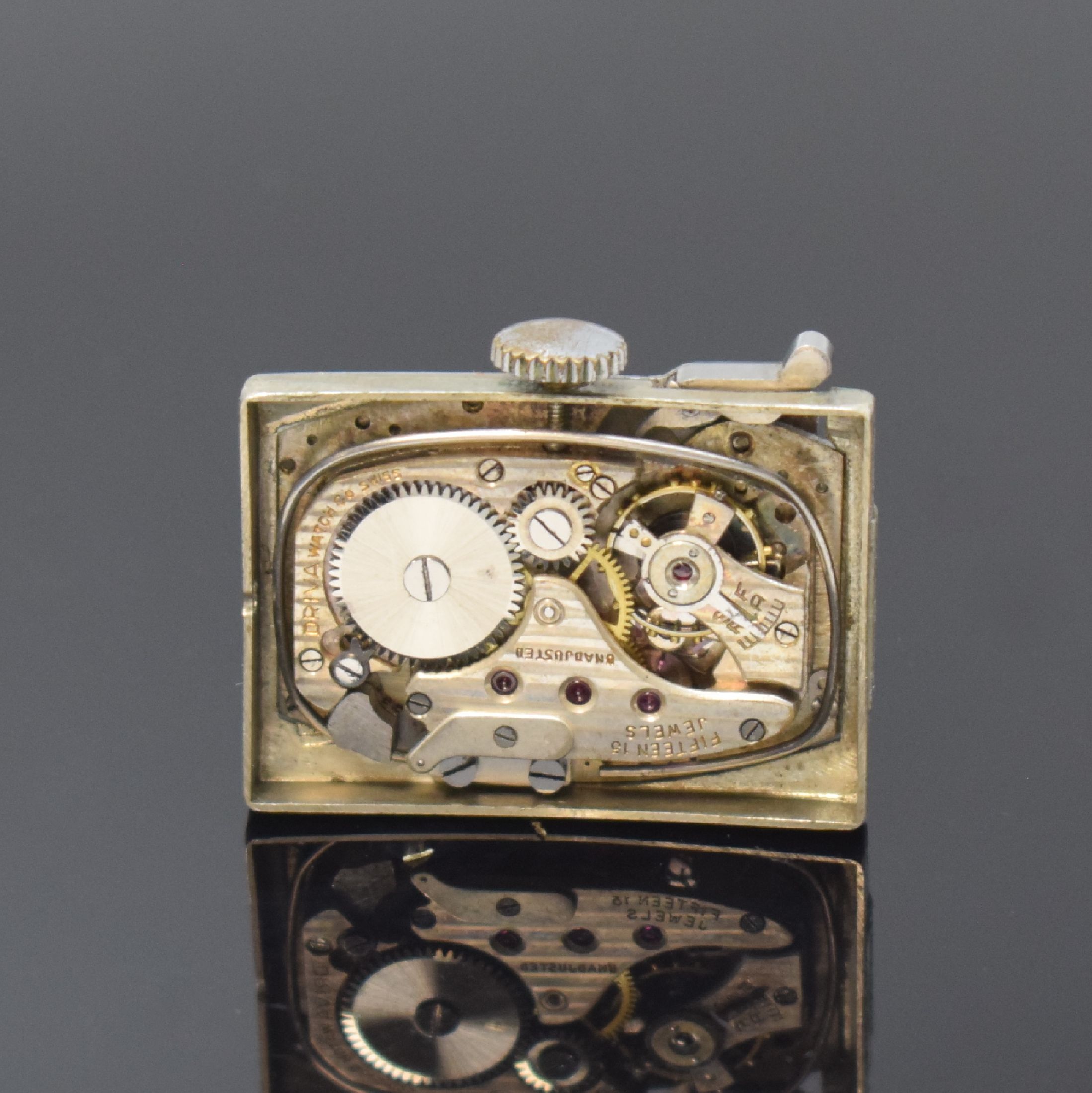 Detail f: DRIVA Repeater sehr seltene rechteckige Armbanduhr mit 1/4-Repetition in Stahl, Schweiz um 1935, Handaufzug, 2-tlg. Geh., Boden aufgedr., seitl. ...